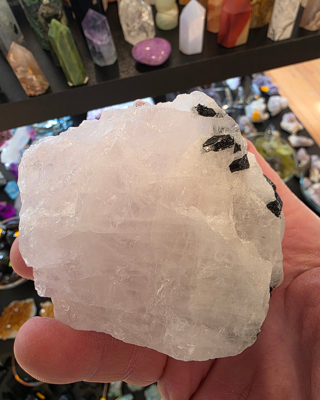 Black Tourmaline in Rose Quartz