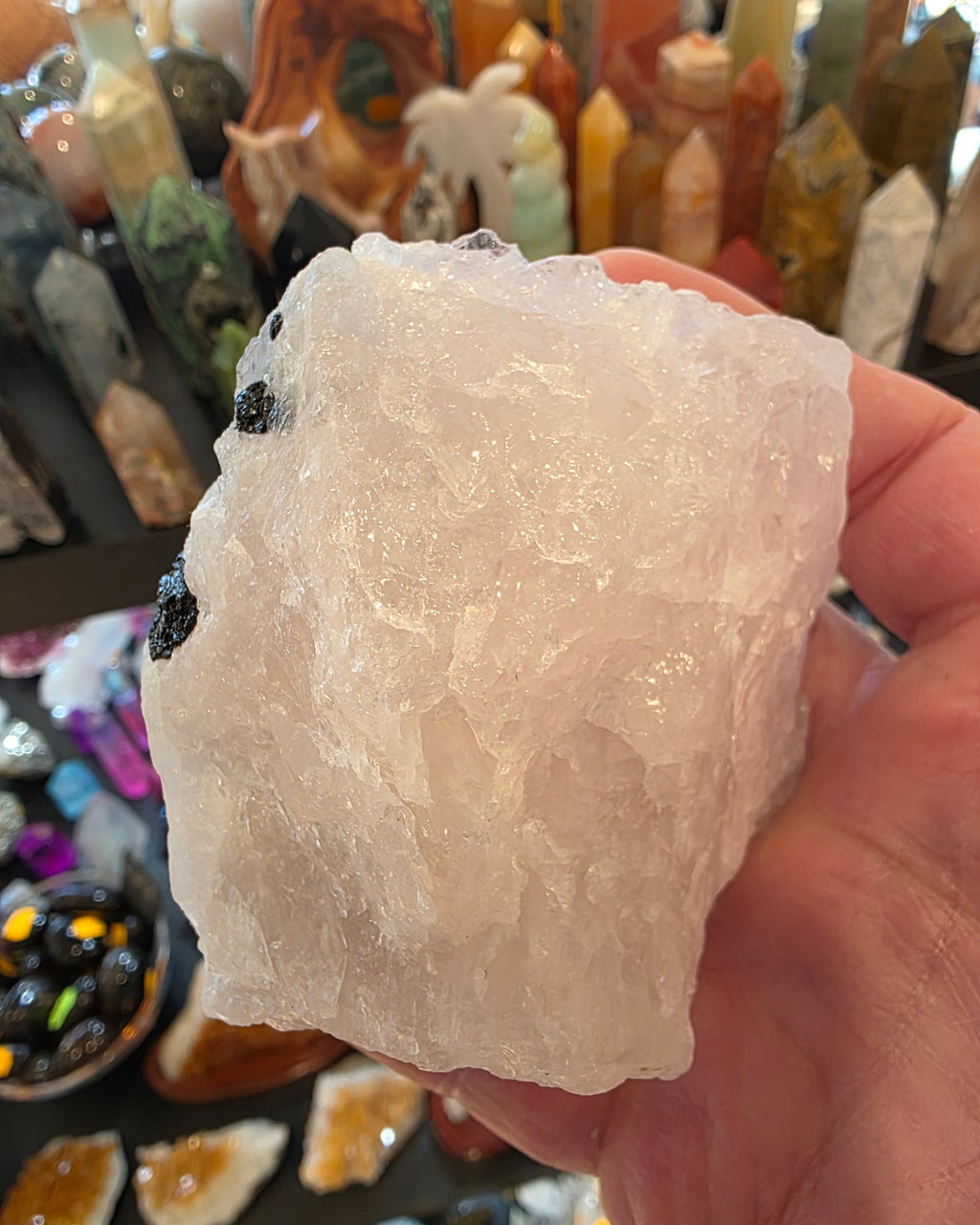 Black Tourmaline in Rose Quartz