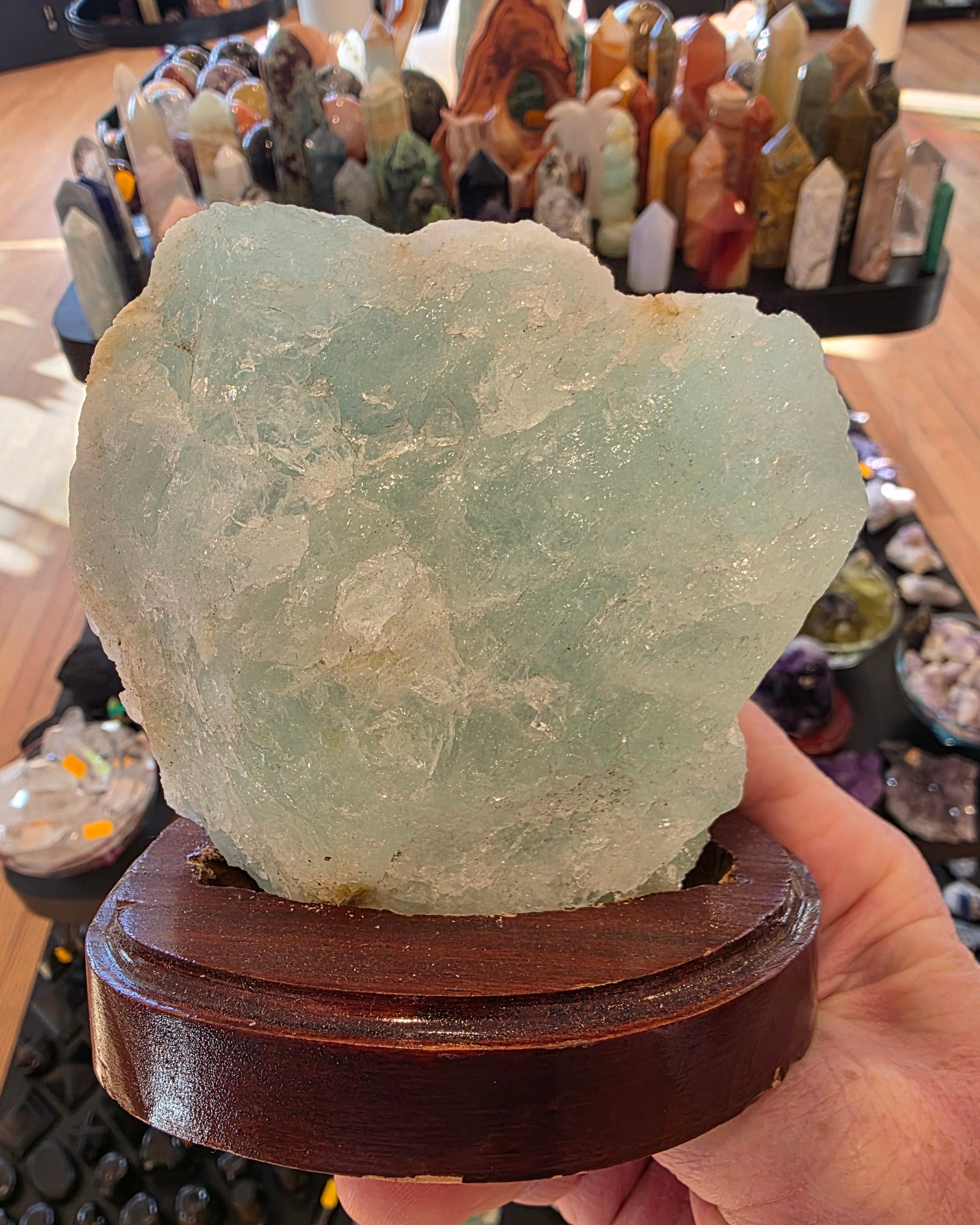 Aquamarine in Display Stand