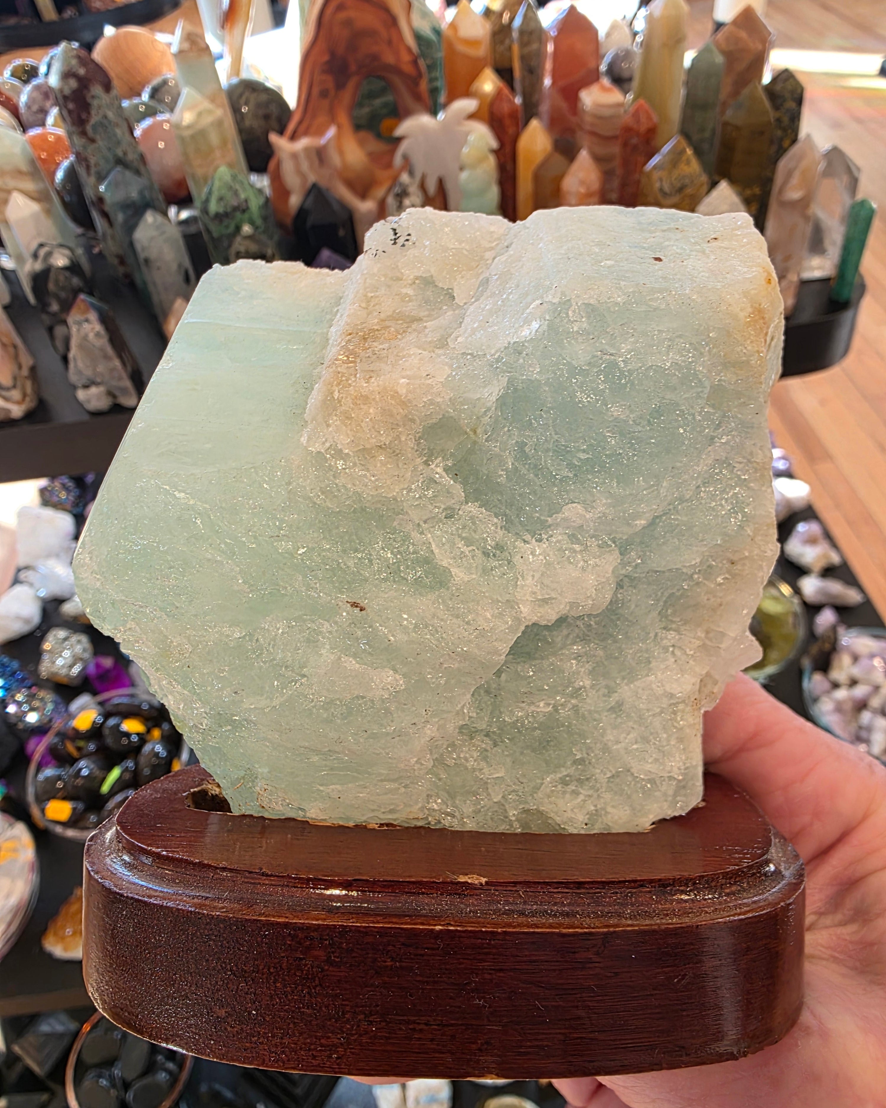 Aquamarine in Display Stand