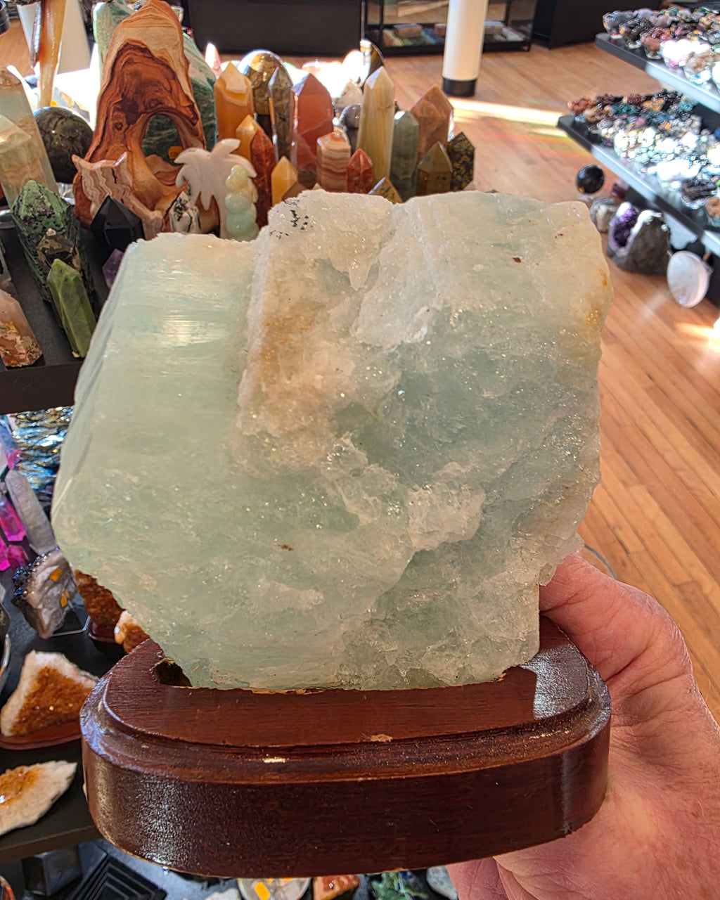 Aquamarine in Display Stand