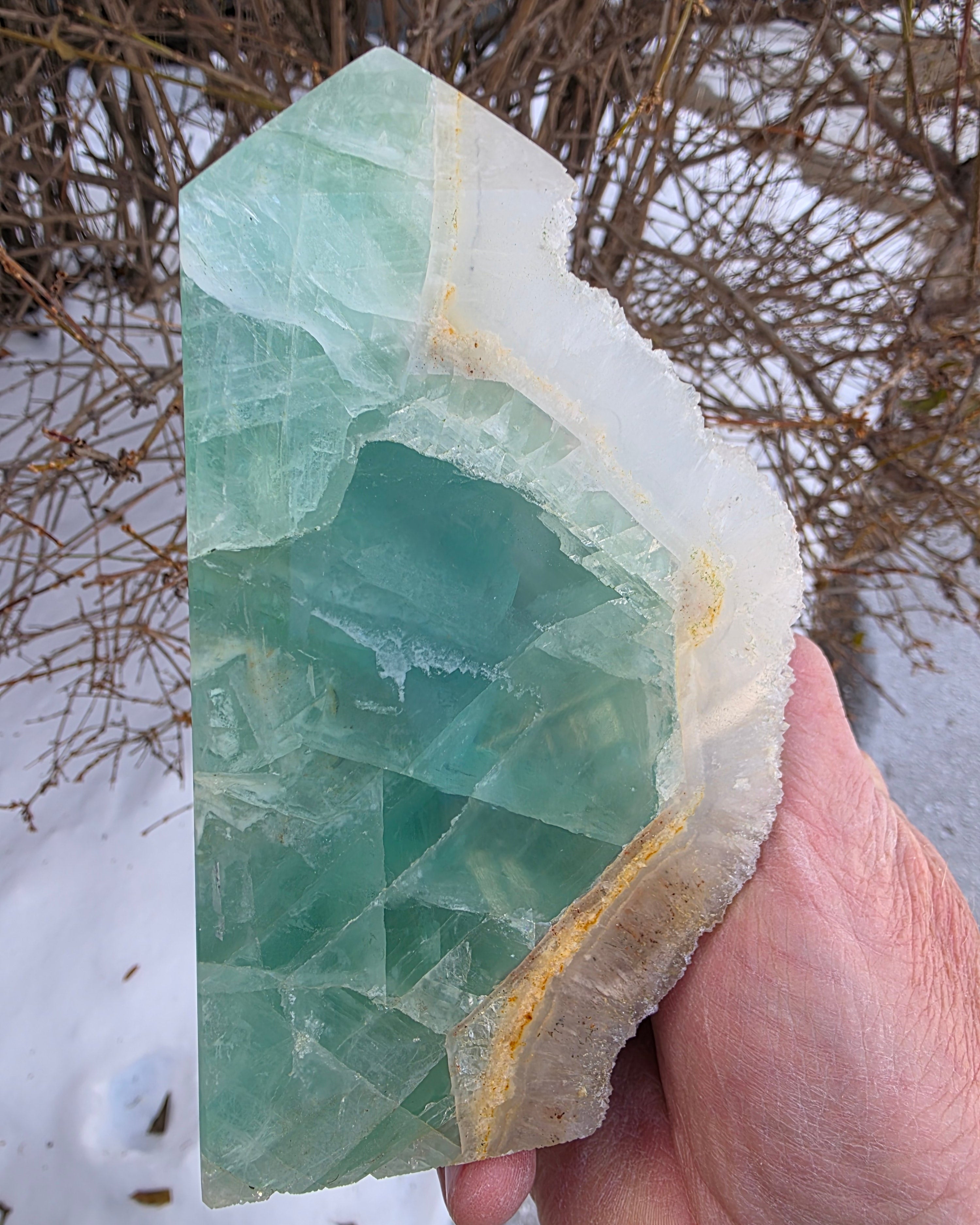Green Flourite Tower with Druzy