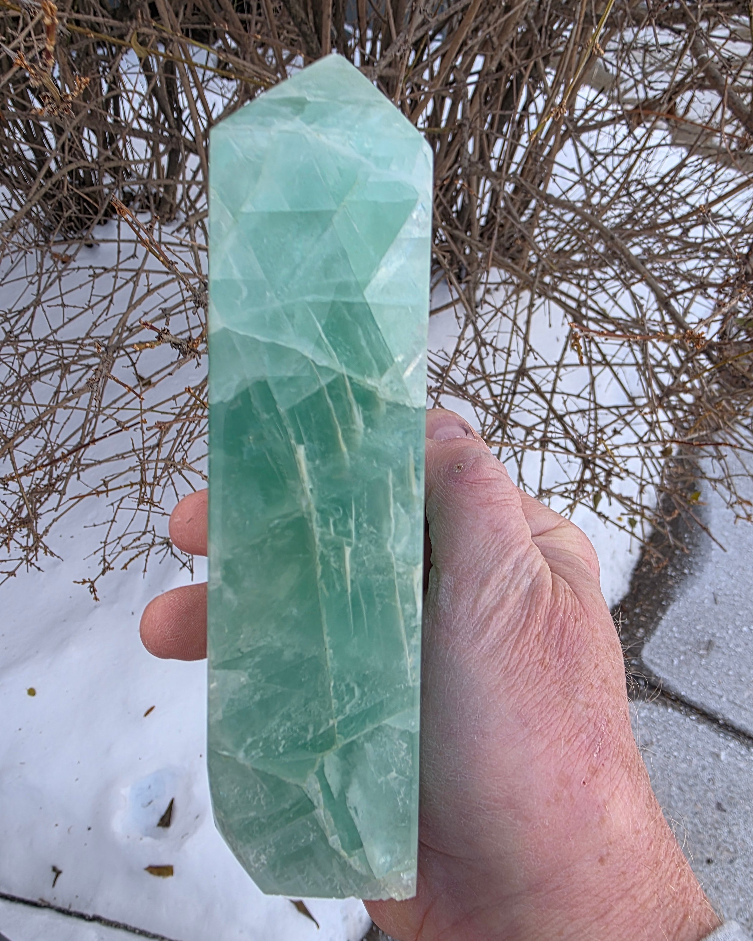 Green Flourite Tower with Druzy