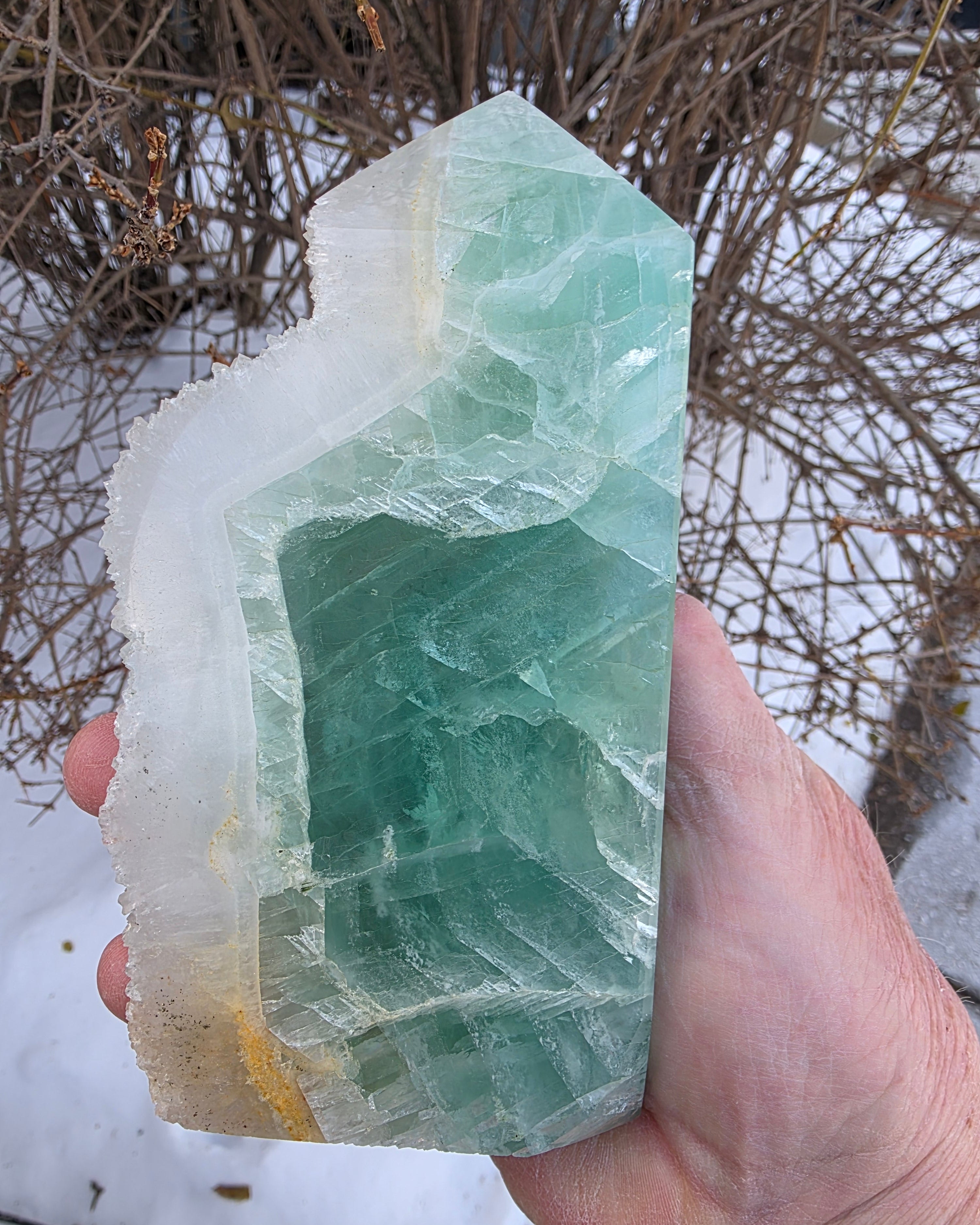 Green Flourite Tower with Druzy