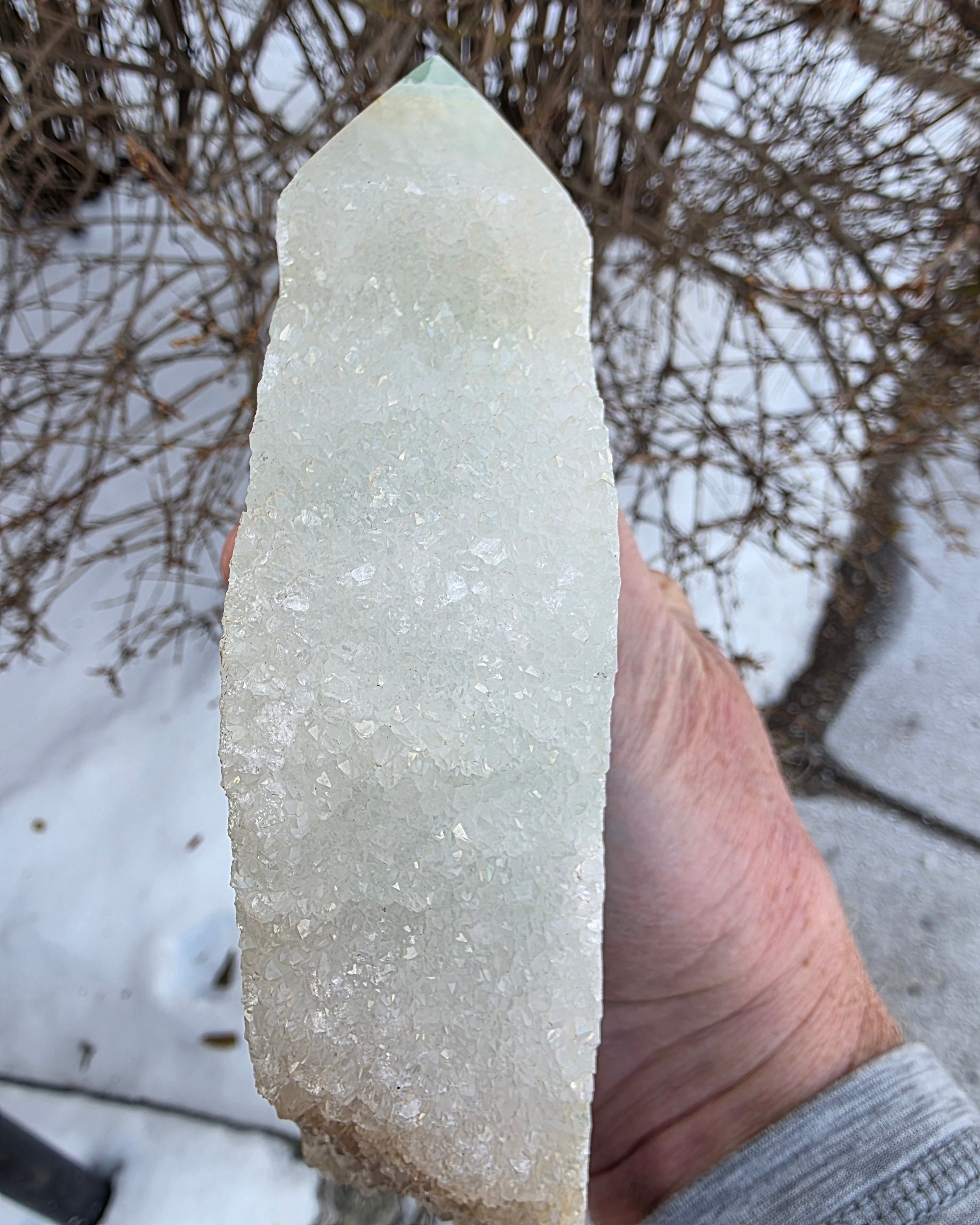 Green Flourite Tower with Druzy