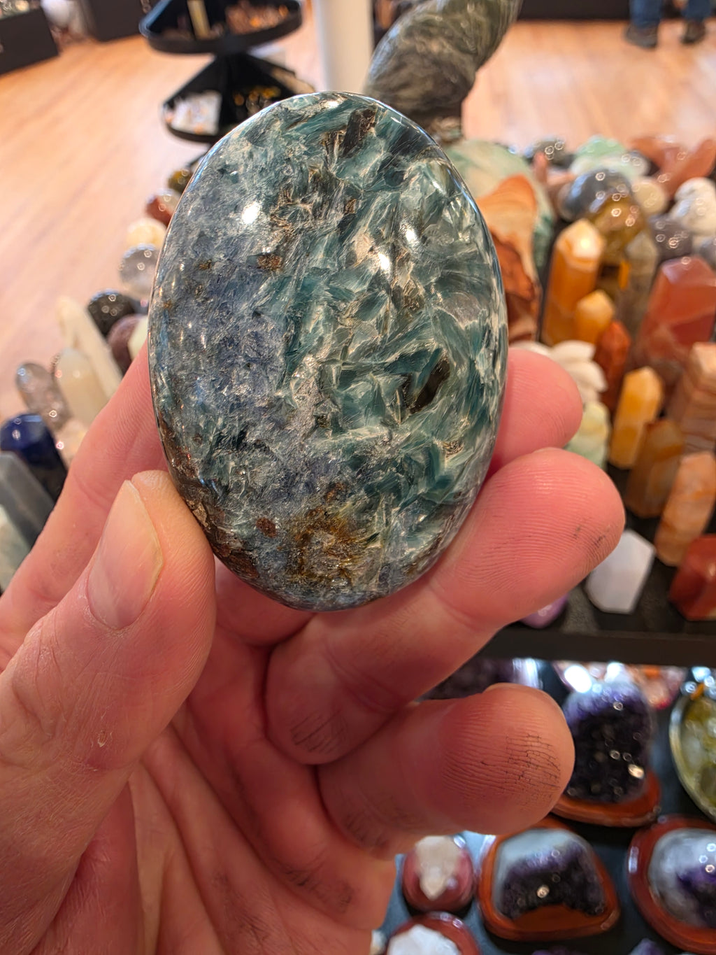 Green and Blue Kyanite Palm Stone