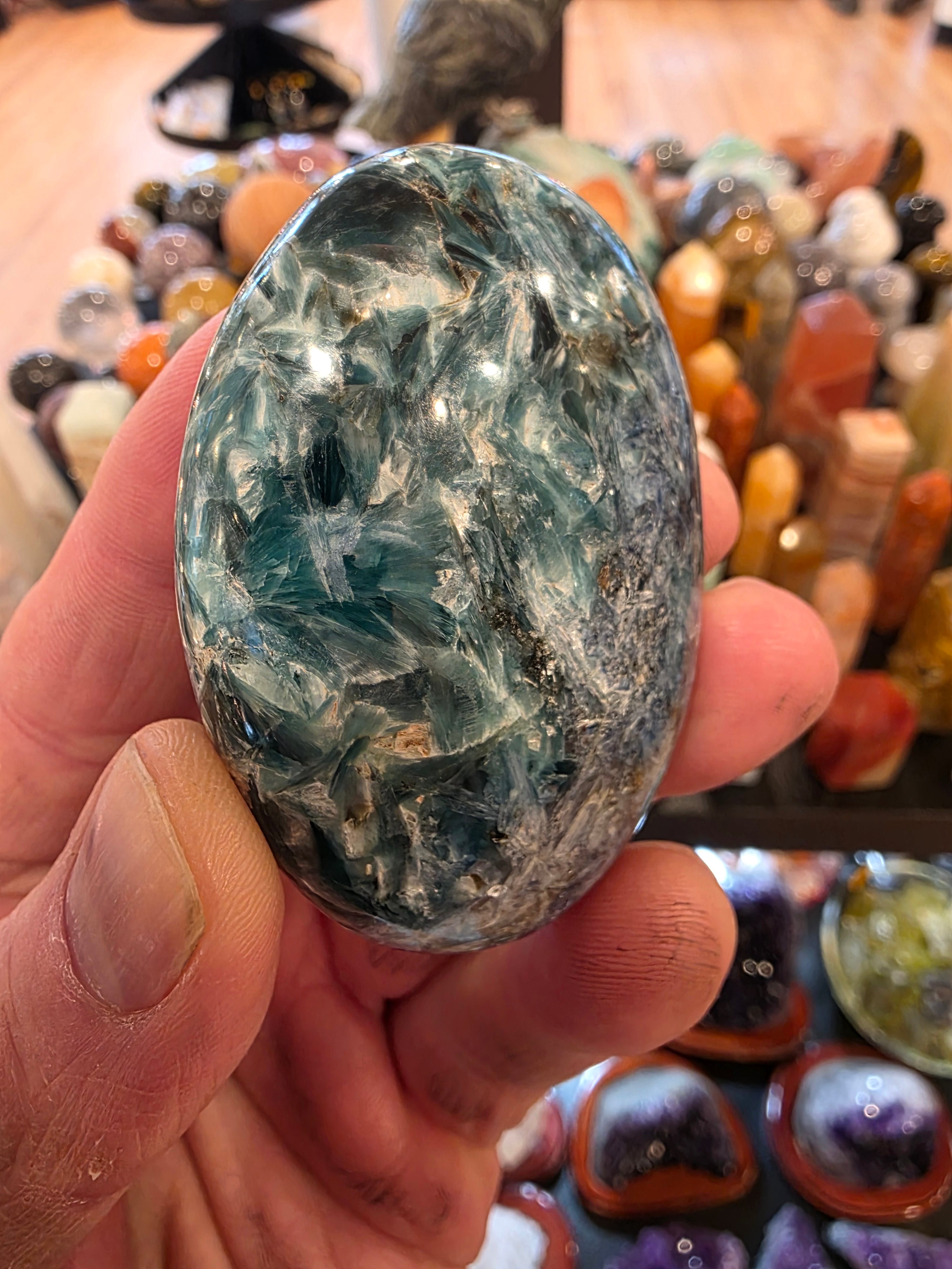 Green and Blue Kyanite Palm Stone