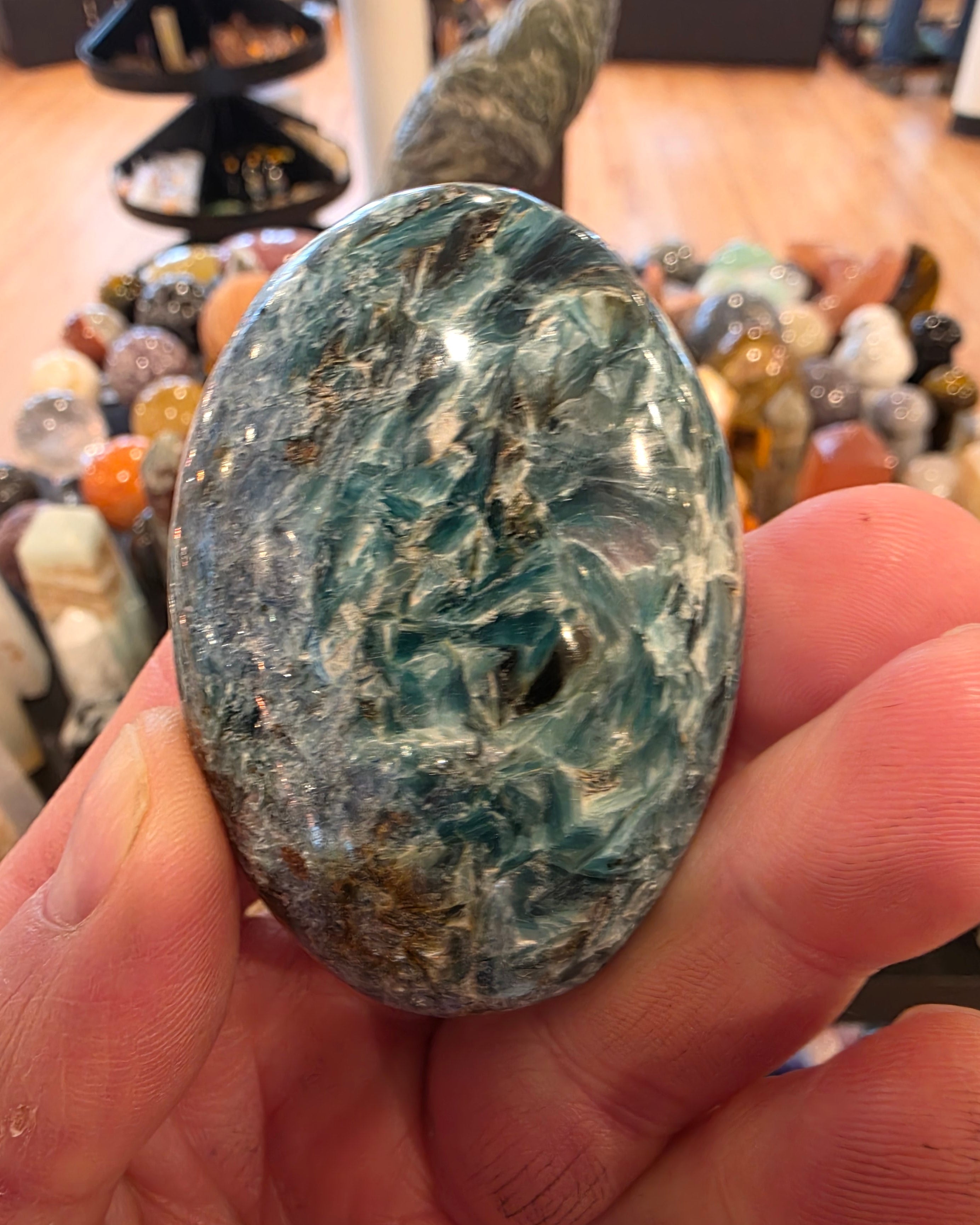 Green and Blue Kyanite Palm Stone
