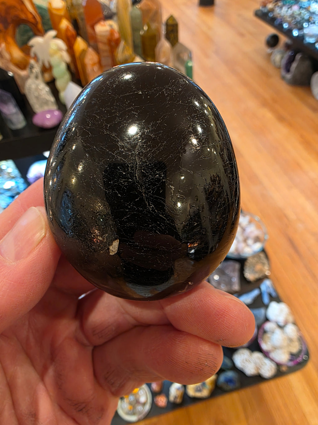 Black Tourmaline with Mica Palm Stone