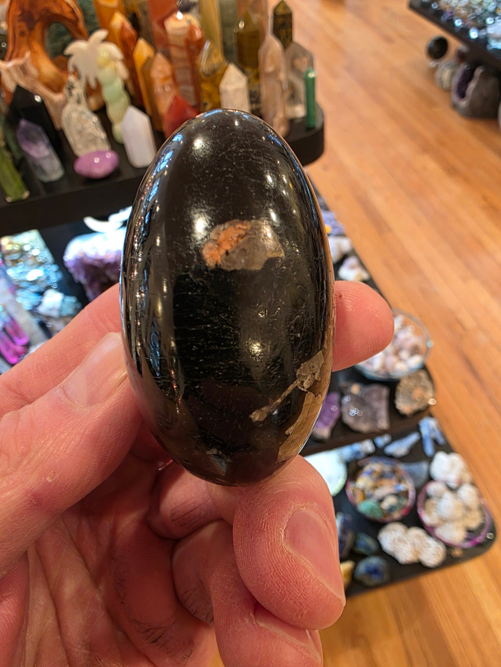 Black Tourmaline with Mica Palm Stone