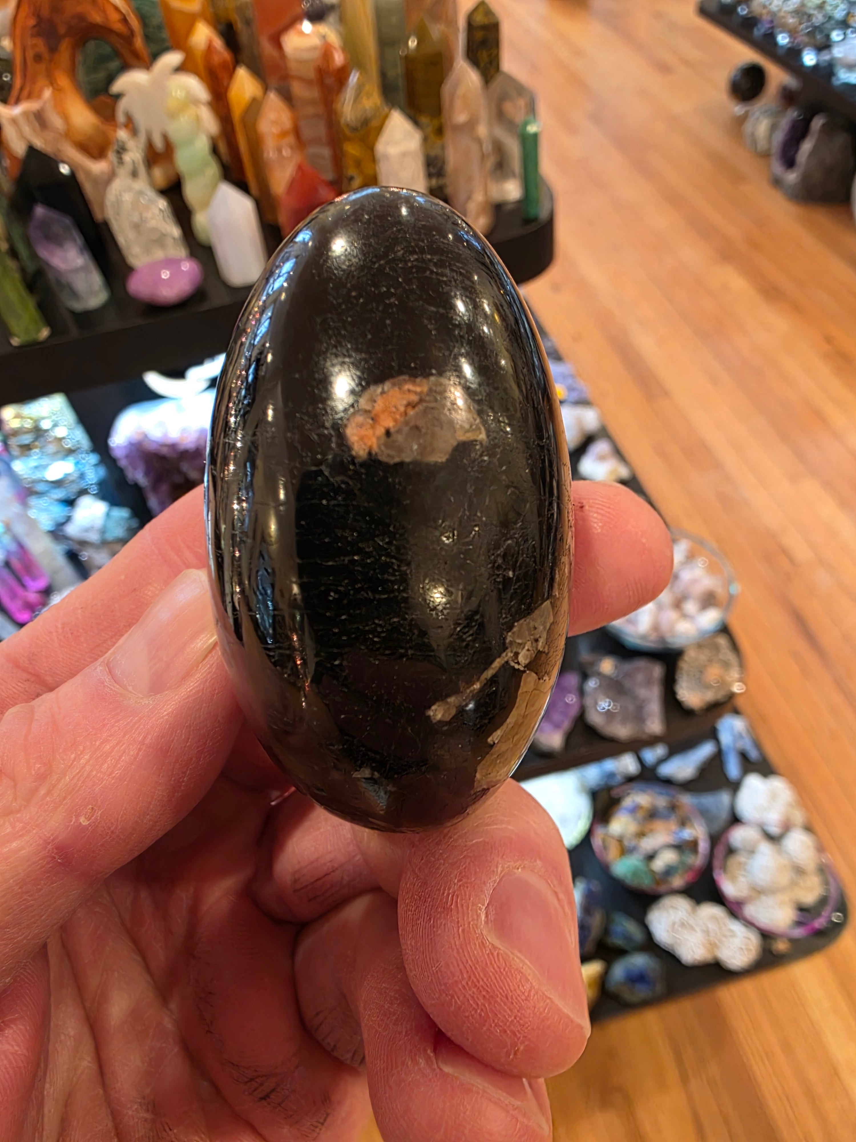 Black Tourmaline with Mica Palm Stone