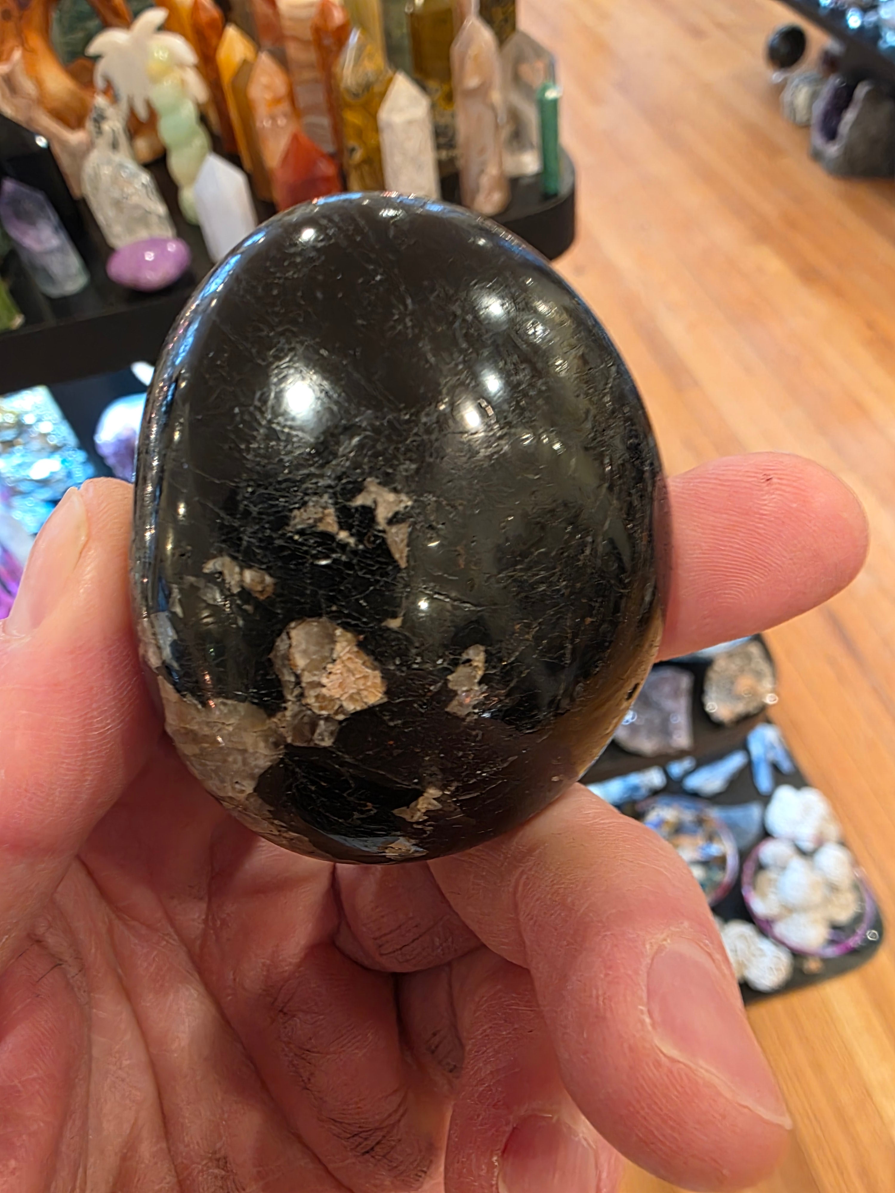 Black Tourmaline with Mica Palm Stone
