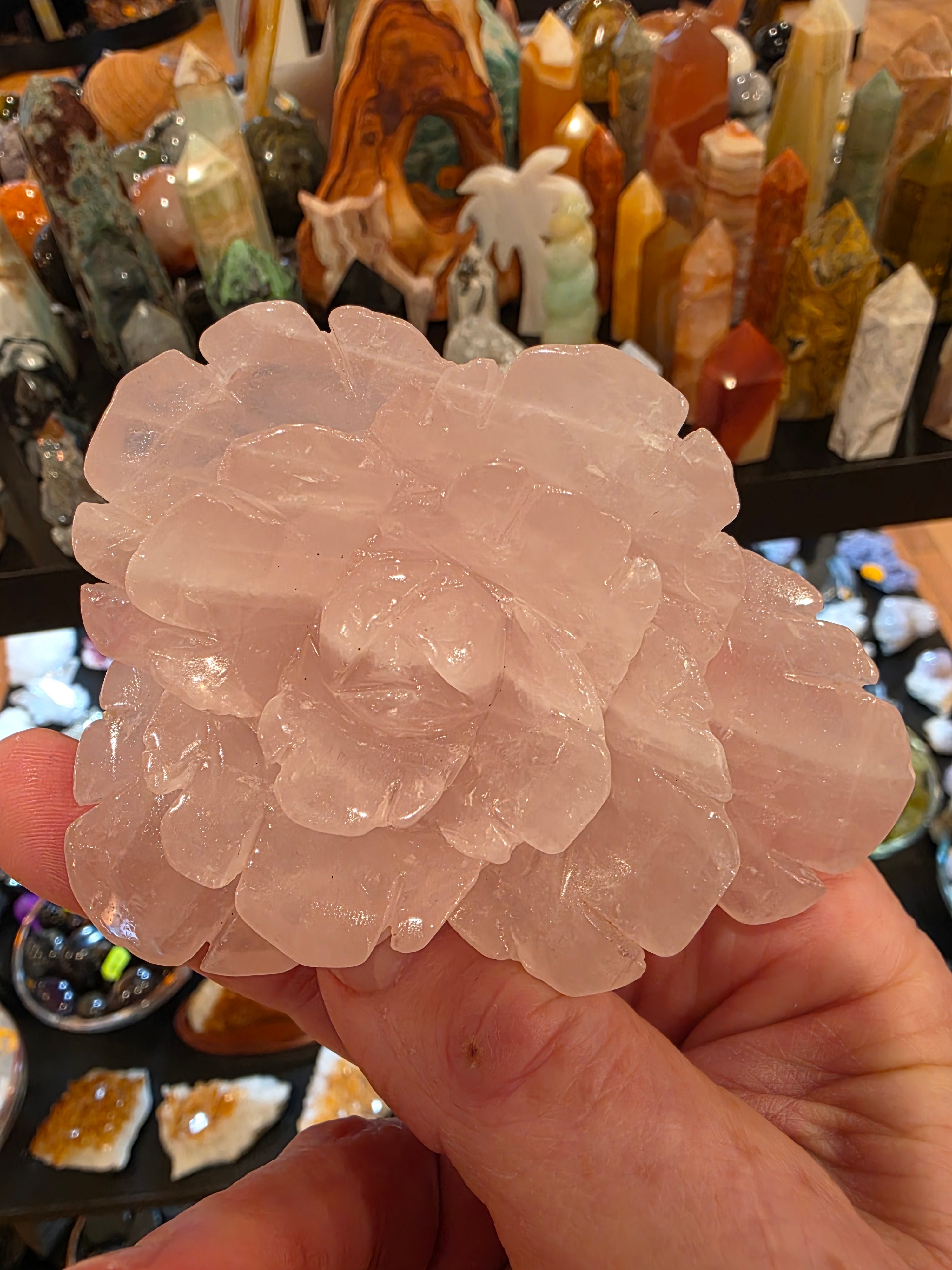 Rose Quartz Carved Flower Blossom
