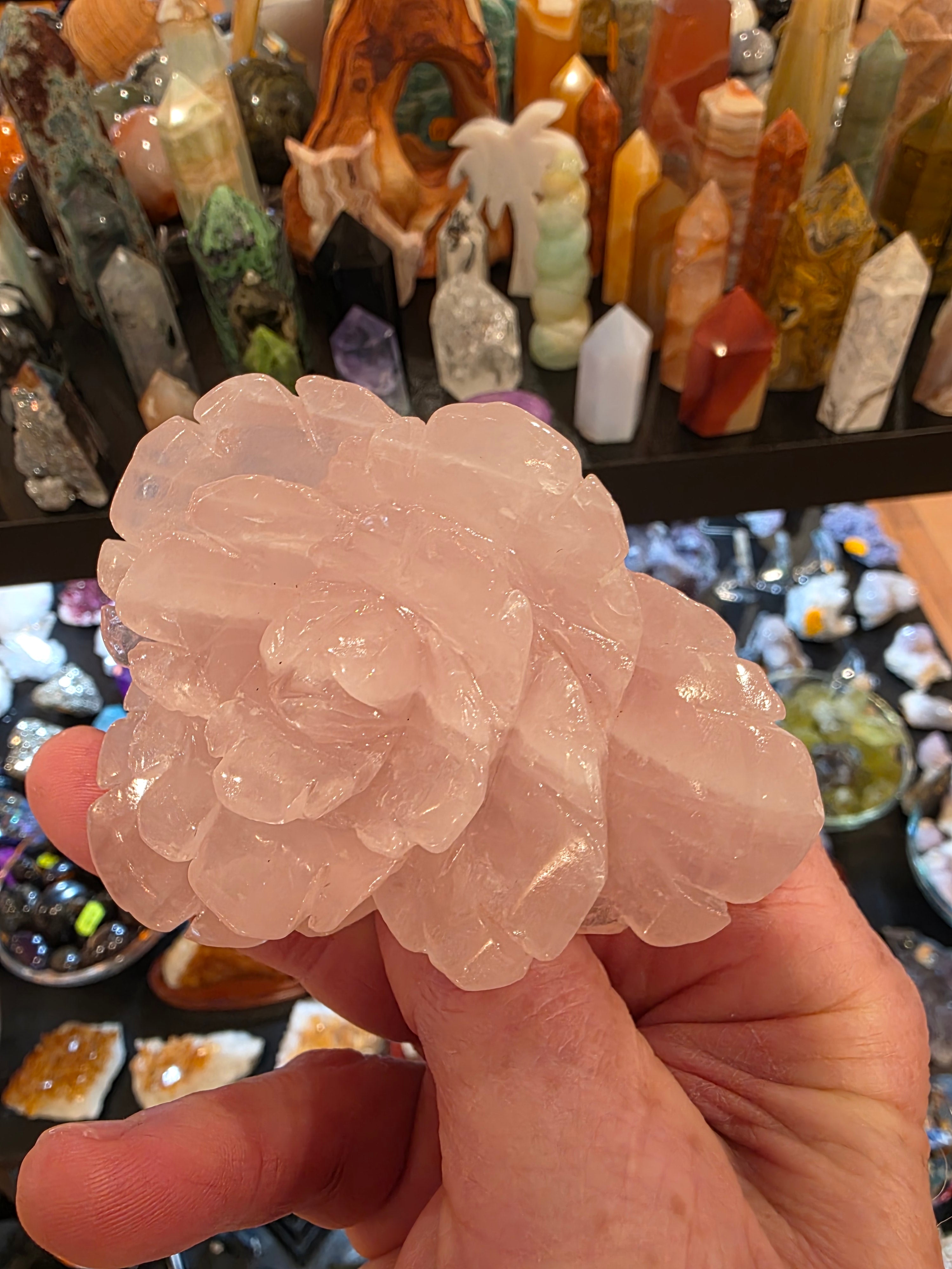 Rose Quartz Carved Flower Blossom