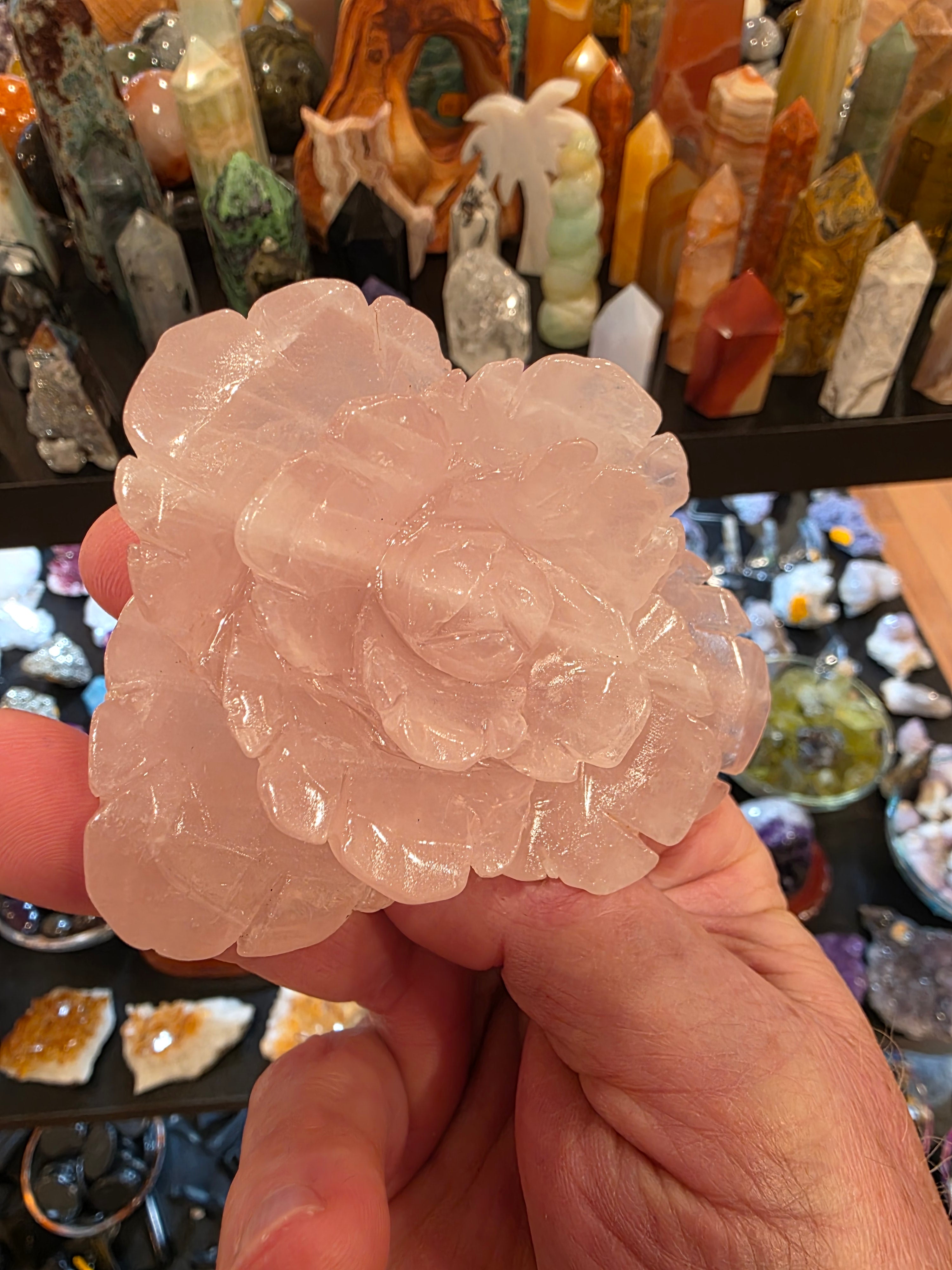 Rose Quartz Carved Flower Blossom