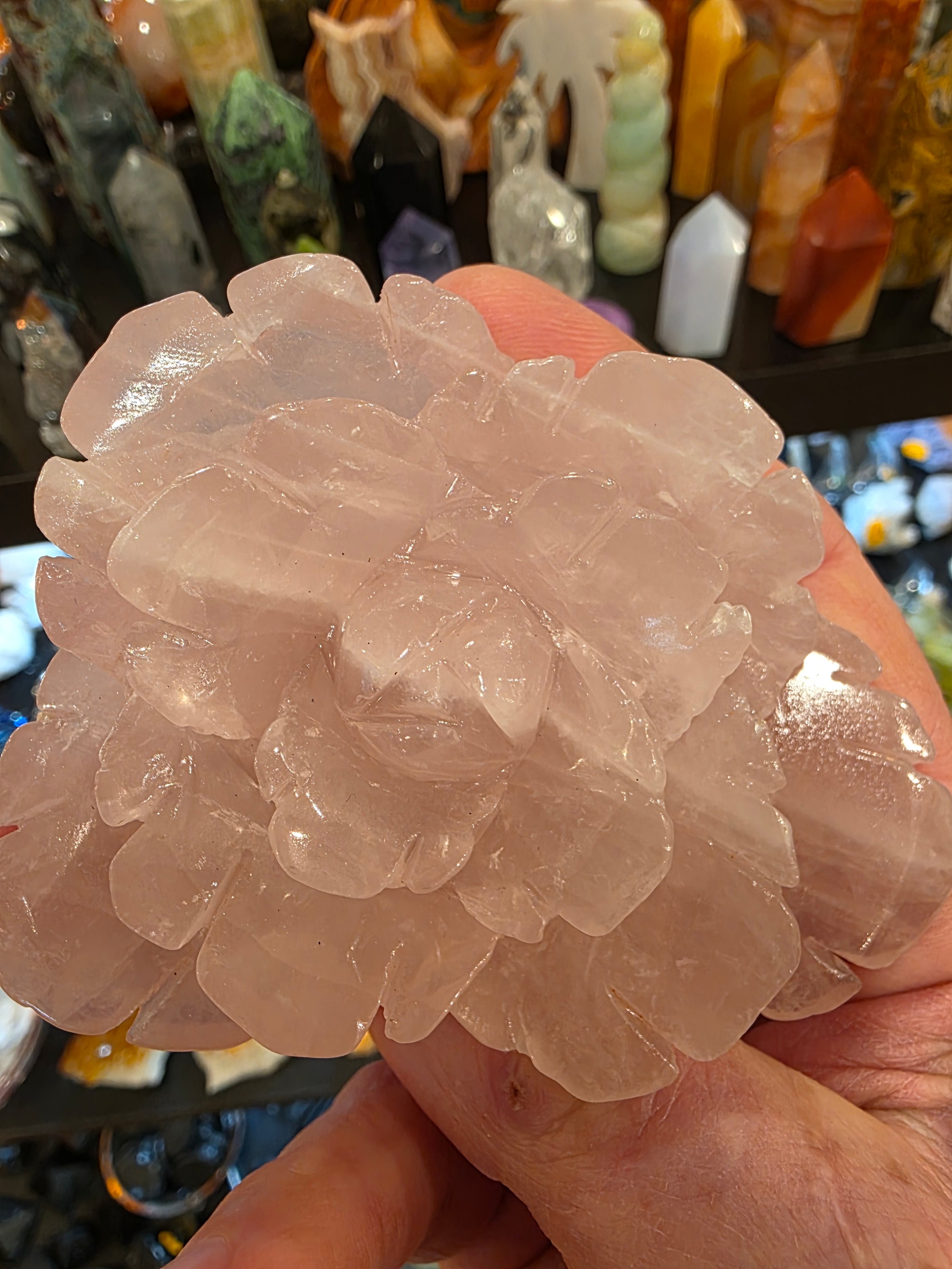 Rose Quartz Carved Flower Blossom