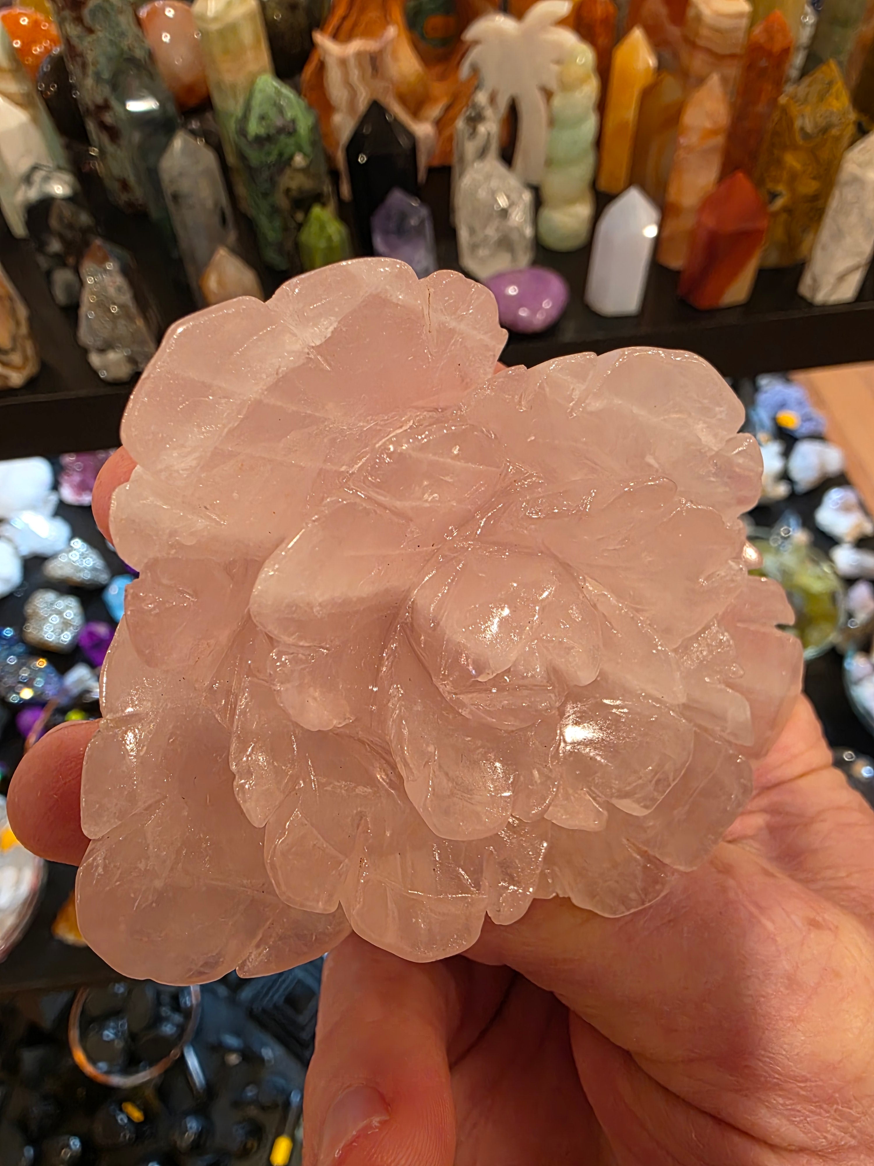Rose Quartz Carved Flower Blossom