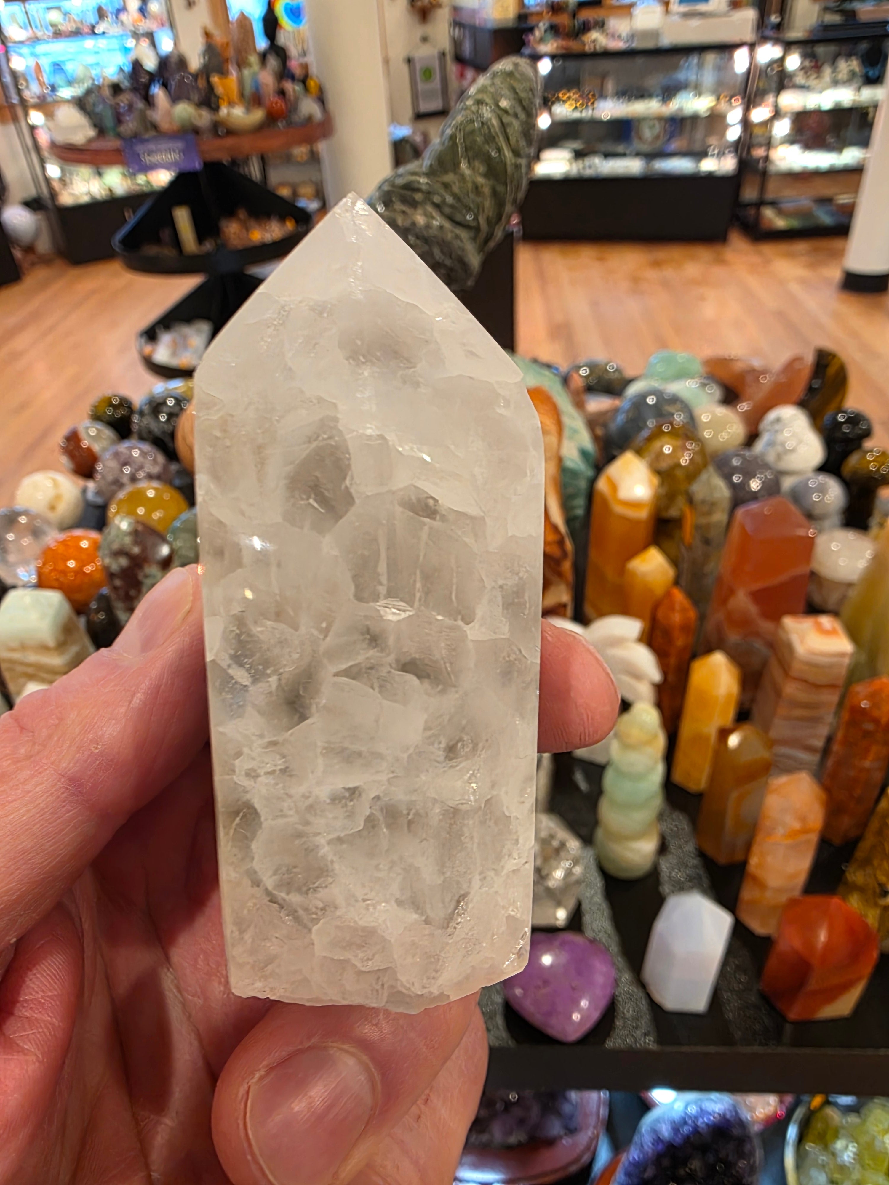 Agate in Quartz Druzy Tower