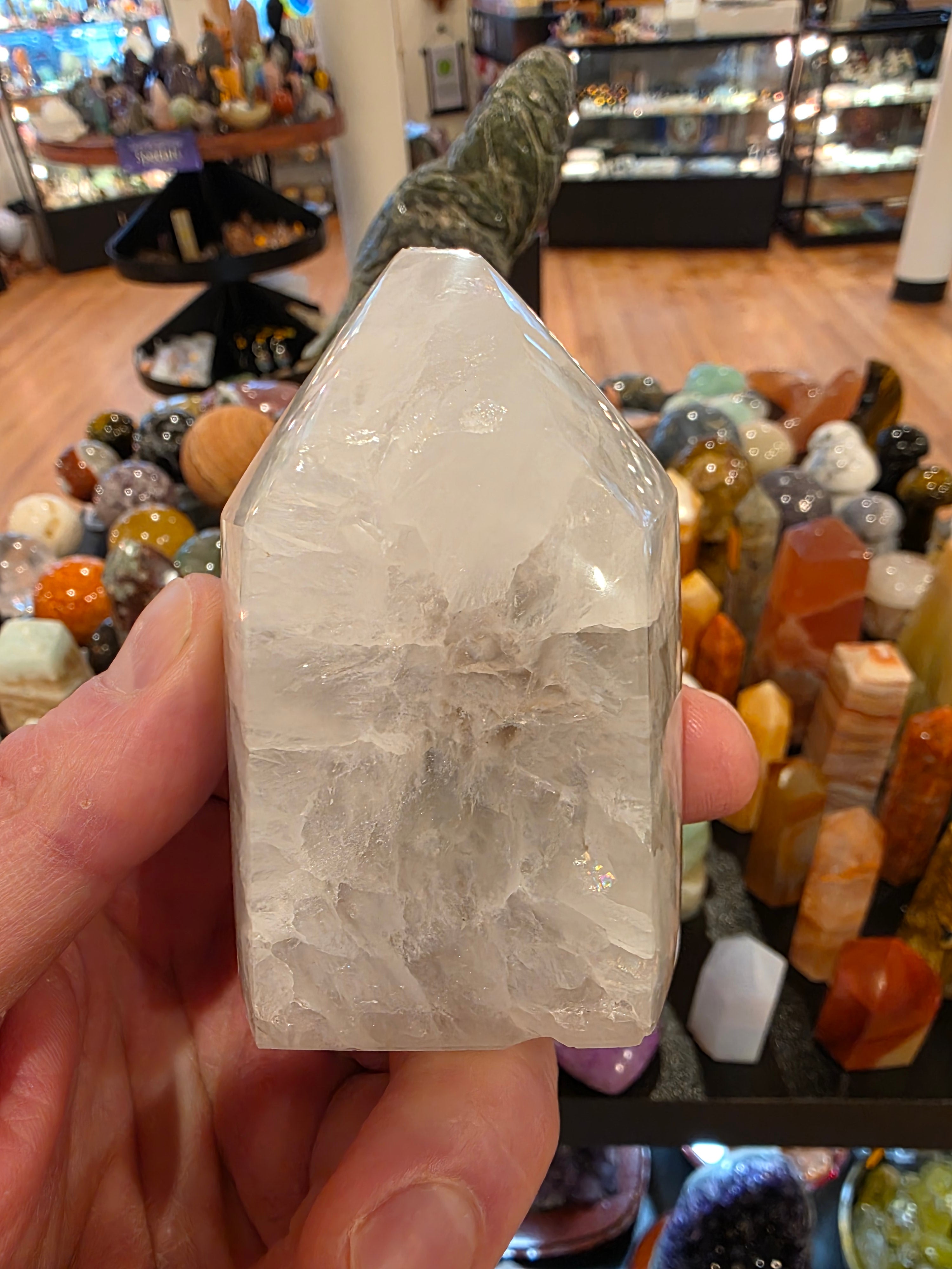 Agate in Quartz Druzy Tower