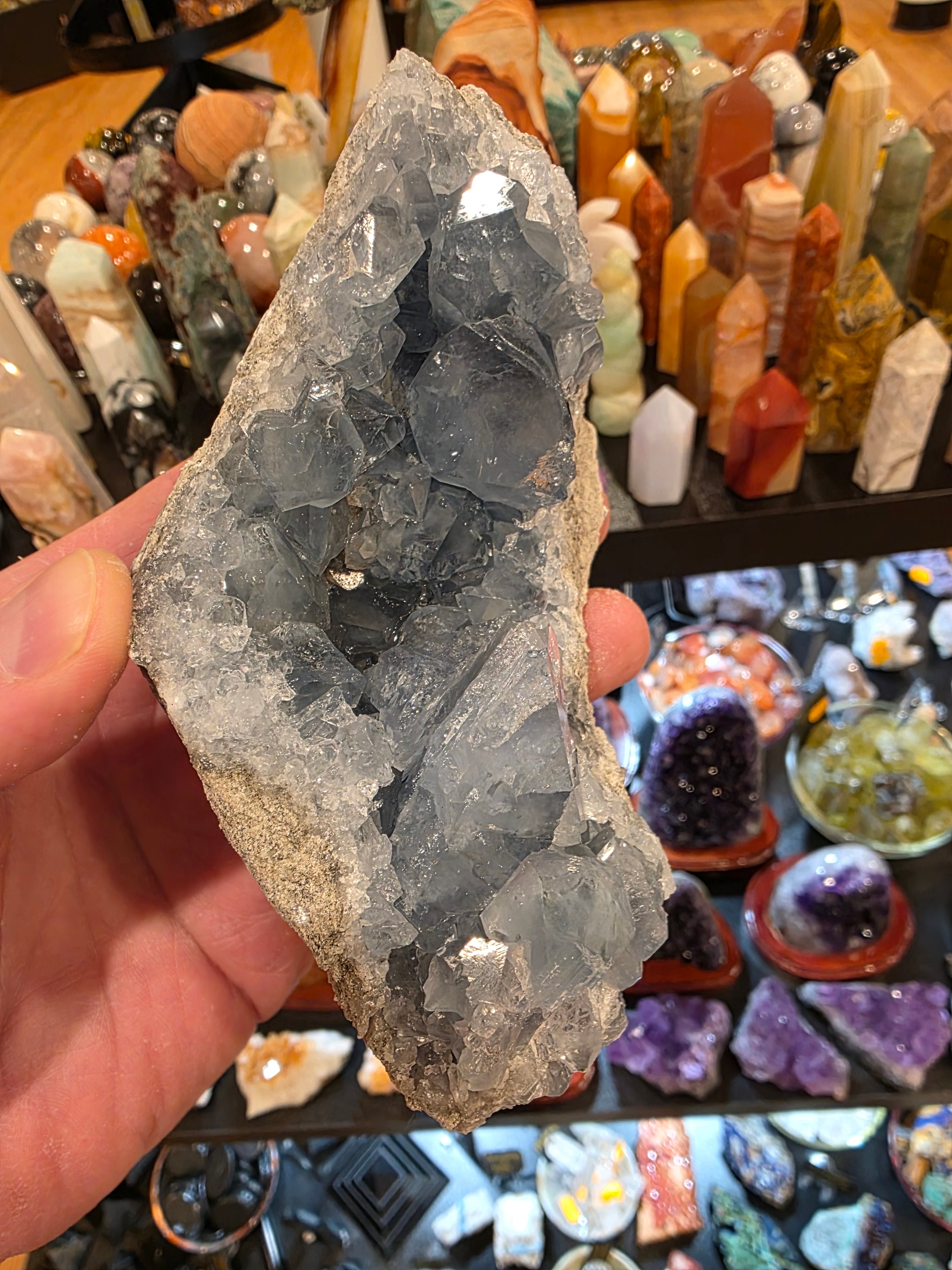 Blue Celestite Quartz Cluster