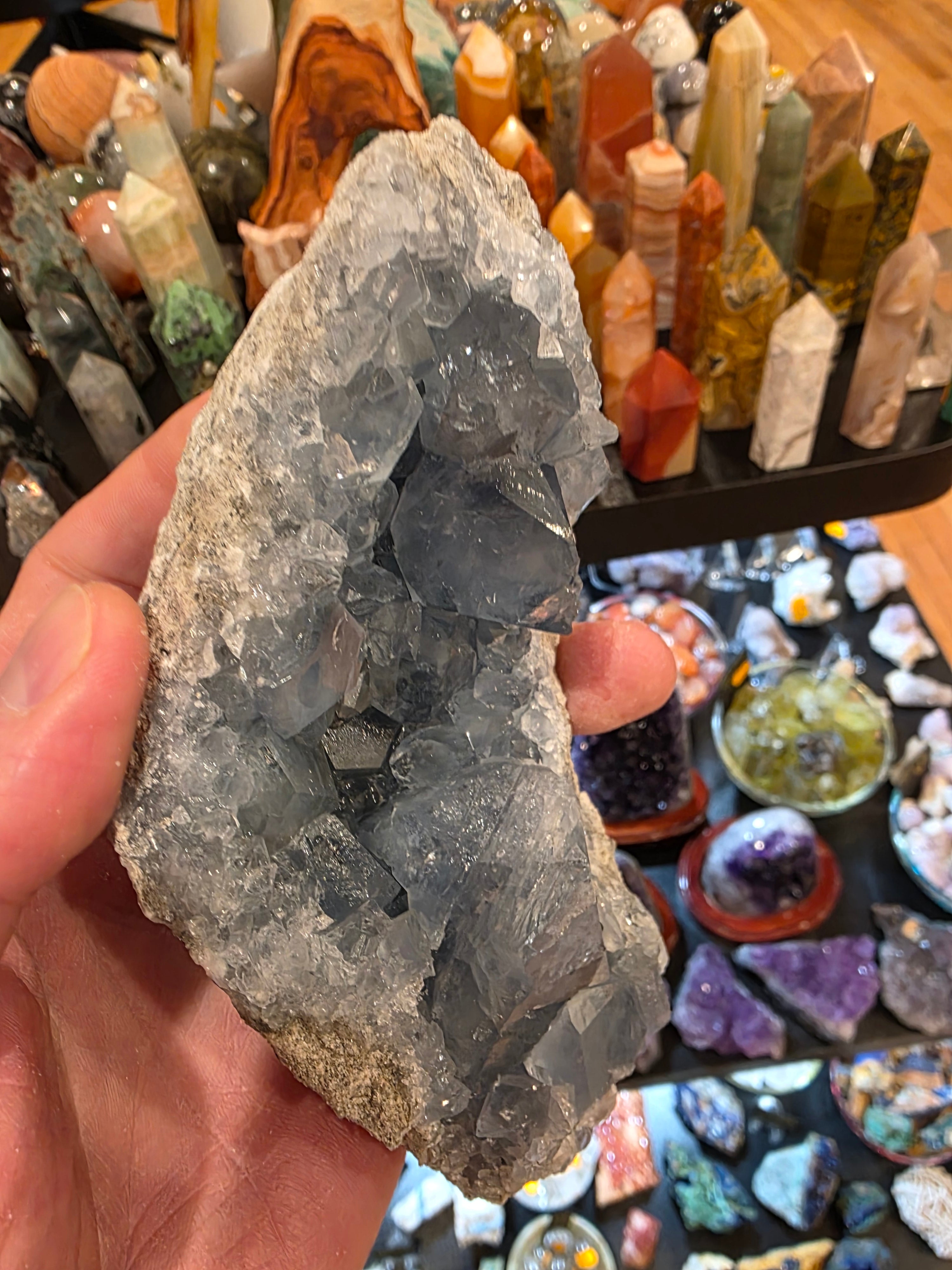 Blue Celestite Quartz Cluster