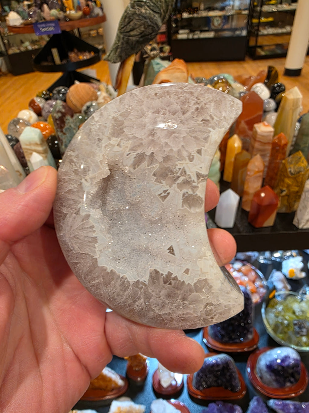 Agate in Quartz Druzy Moon