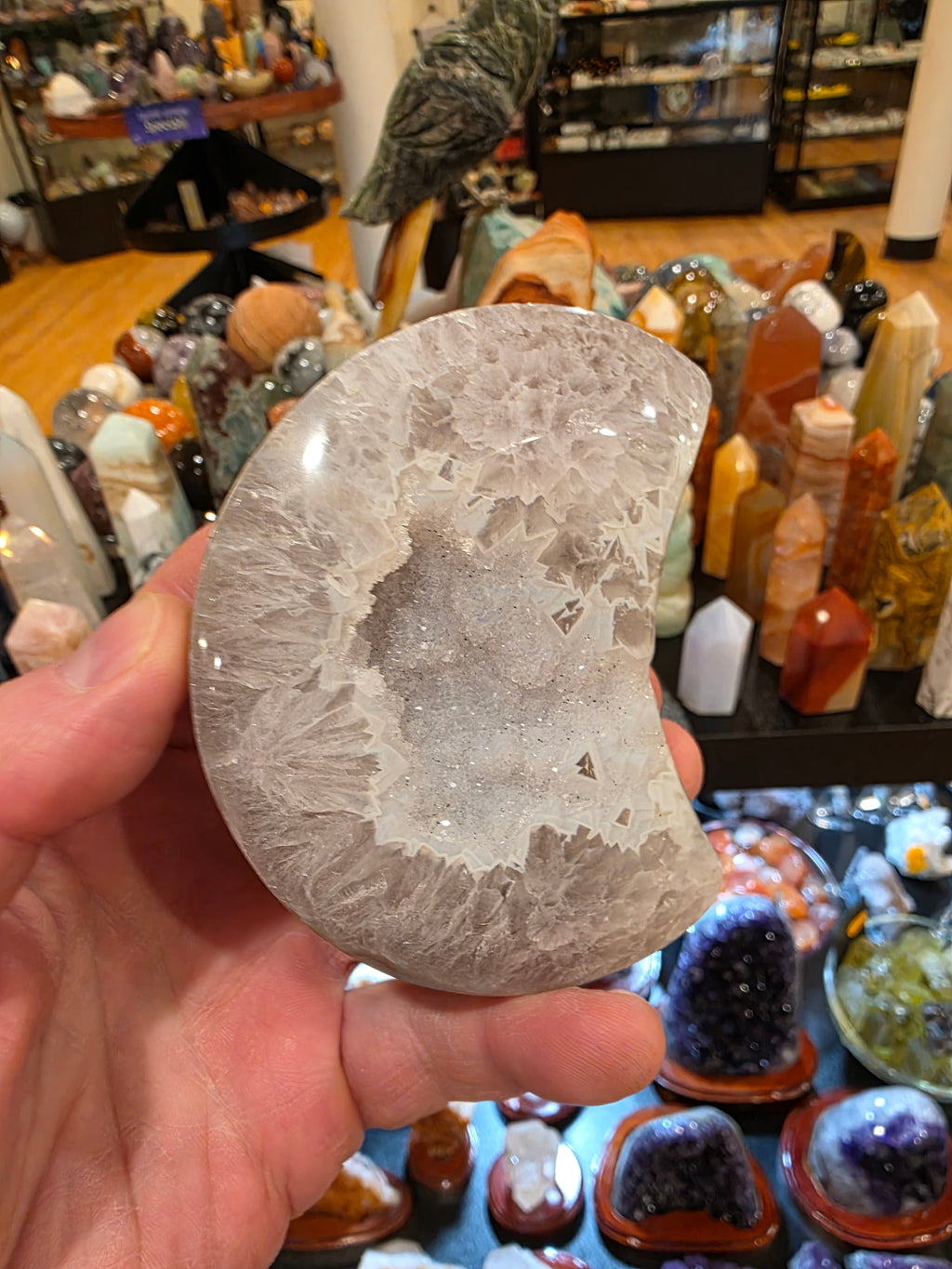 Agate in Quartz Druzy Moon