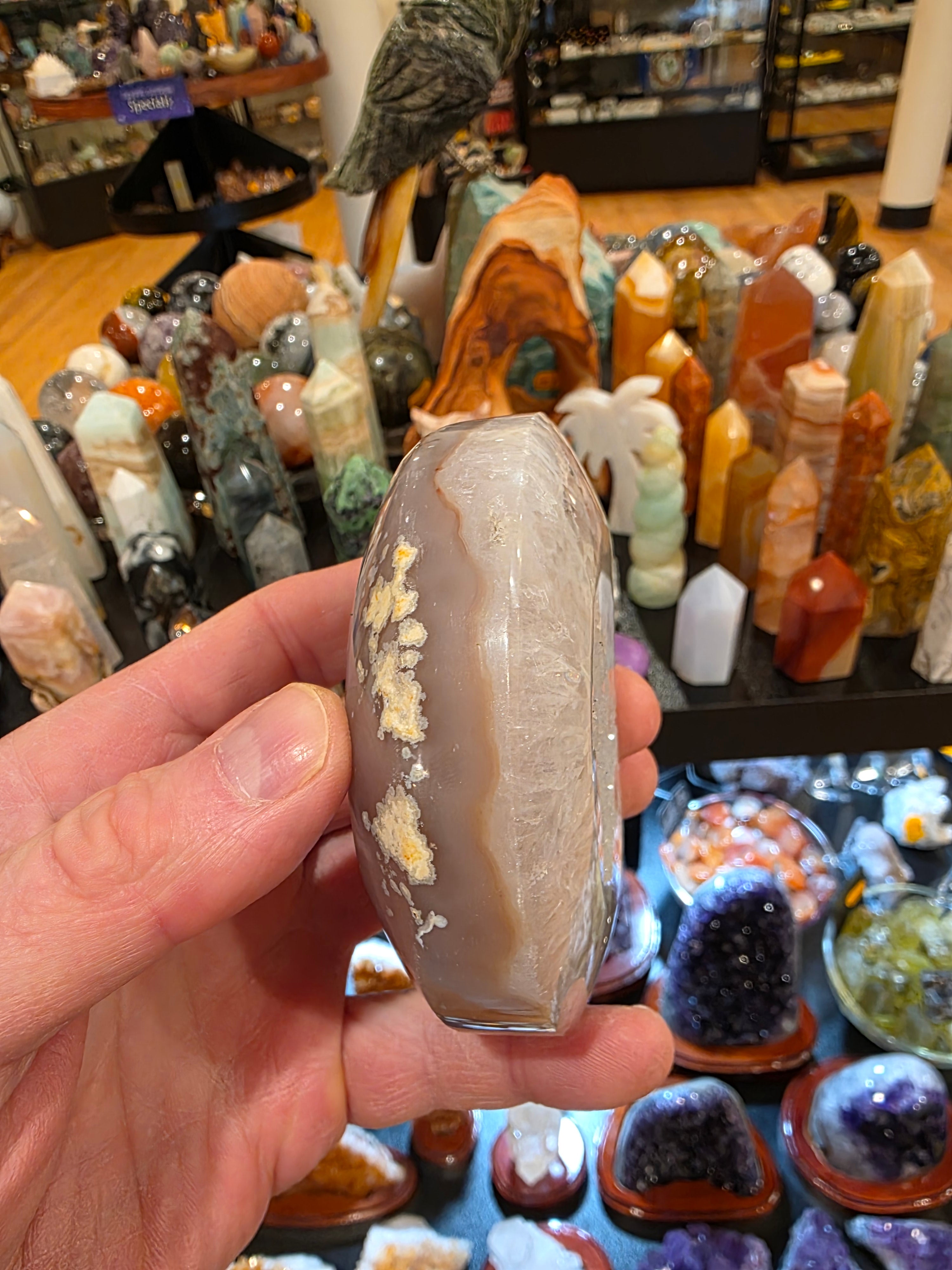 Agate in Quartz Druzy Moon