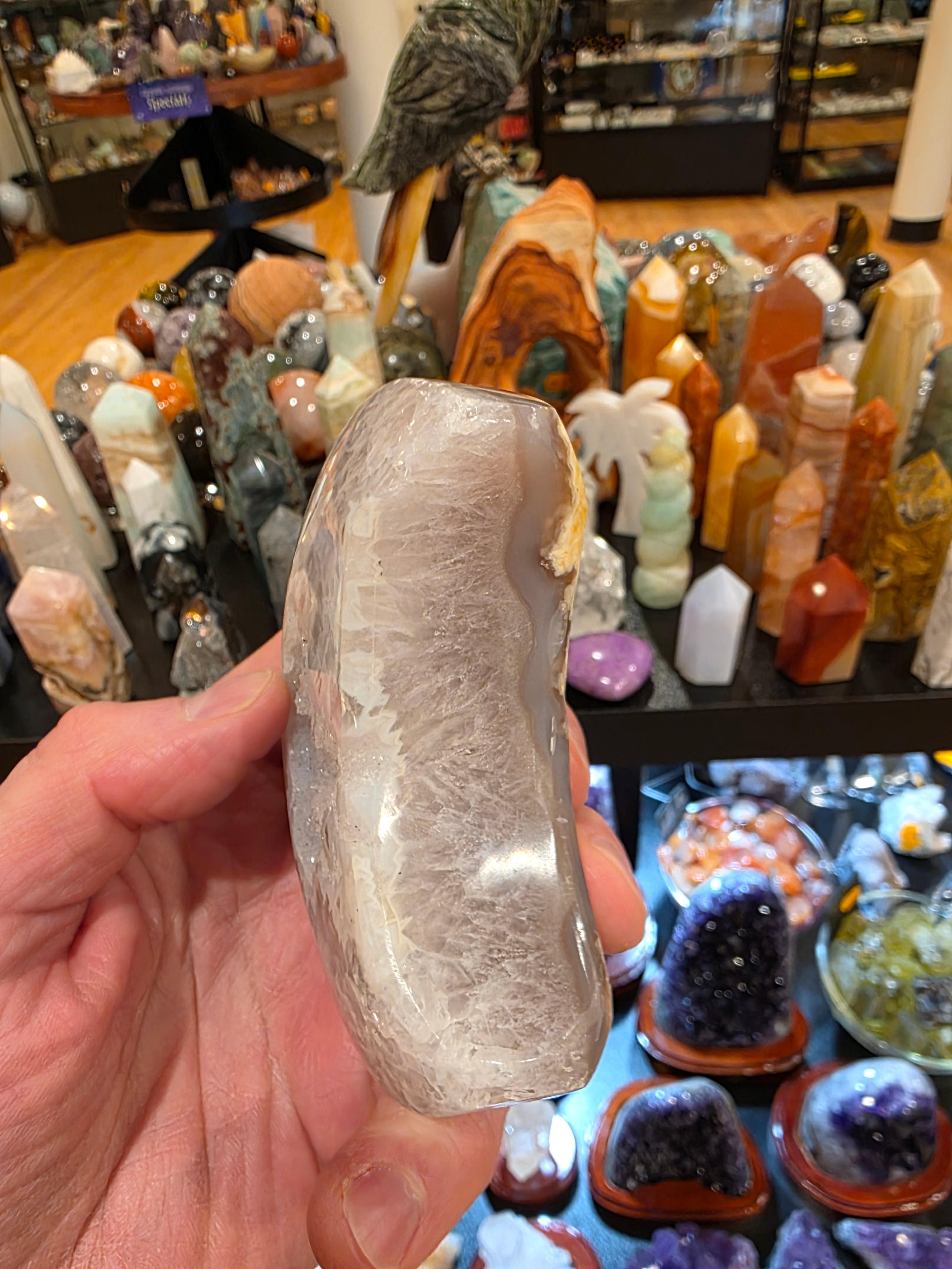 Agate in Quartz Druzy Moon