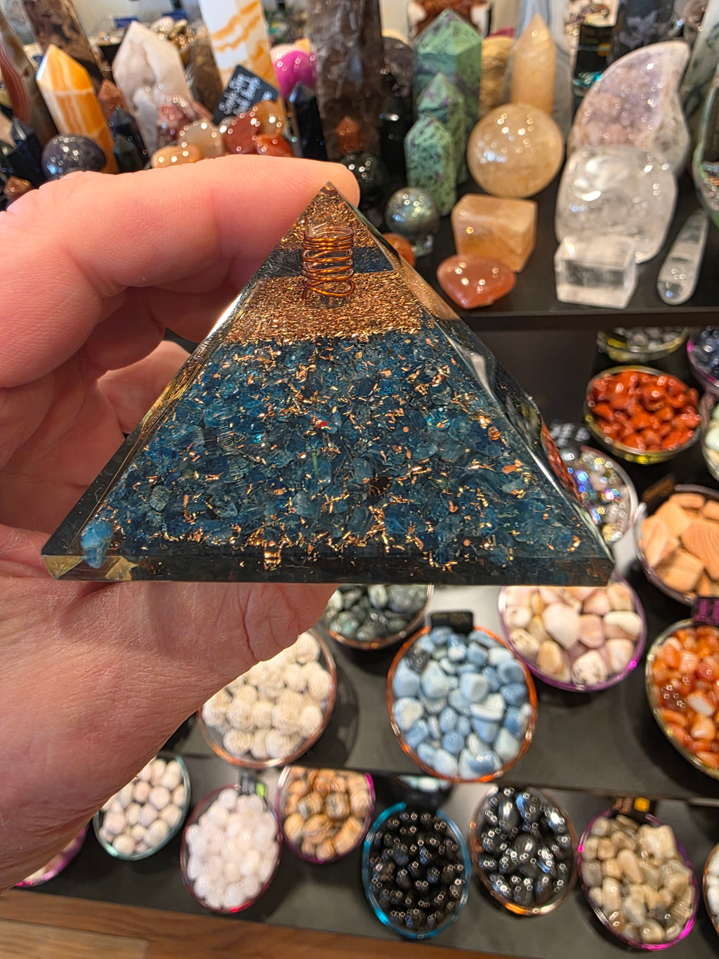 Blue Apatite Organite Pyramid