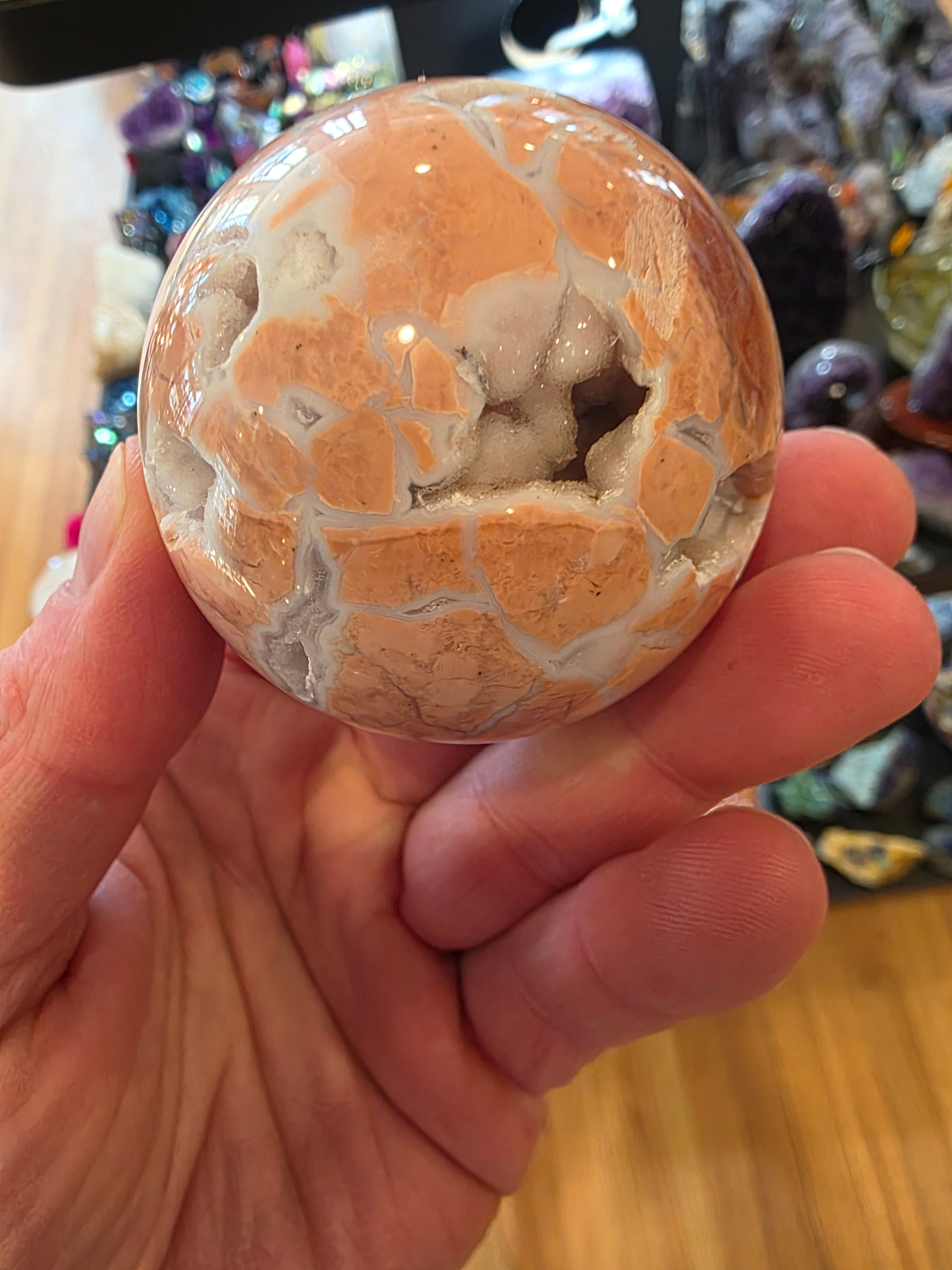 Peach Agate 'Cotton Candy' Sphere with Druzy