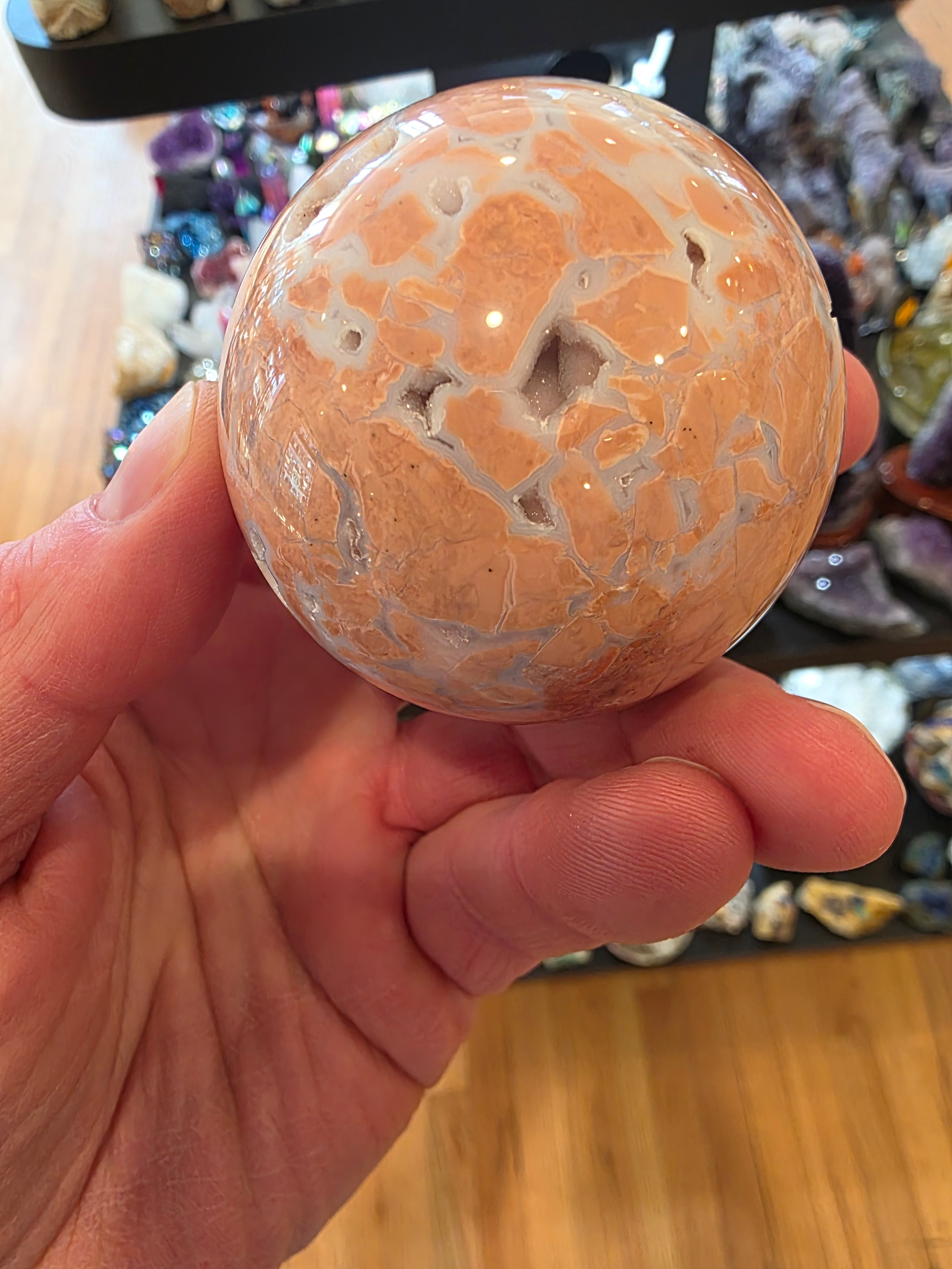 Peach Agate 'Cotton Candy' Sphere with Druzy