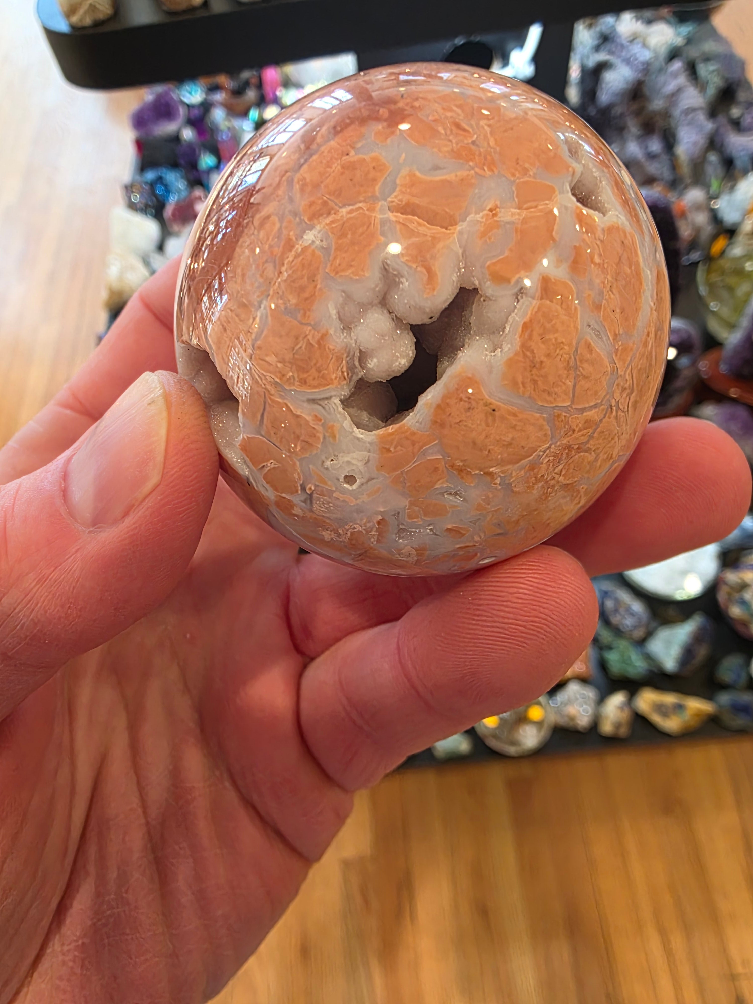Peach Agate 'Cotton Candy' Sphere with Druzy