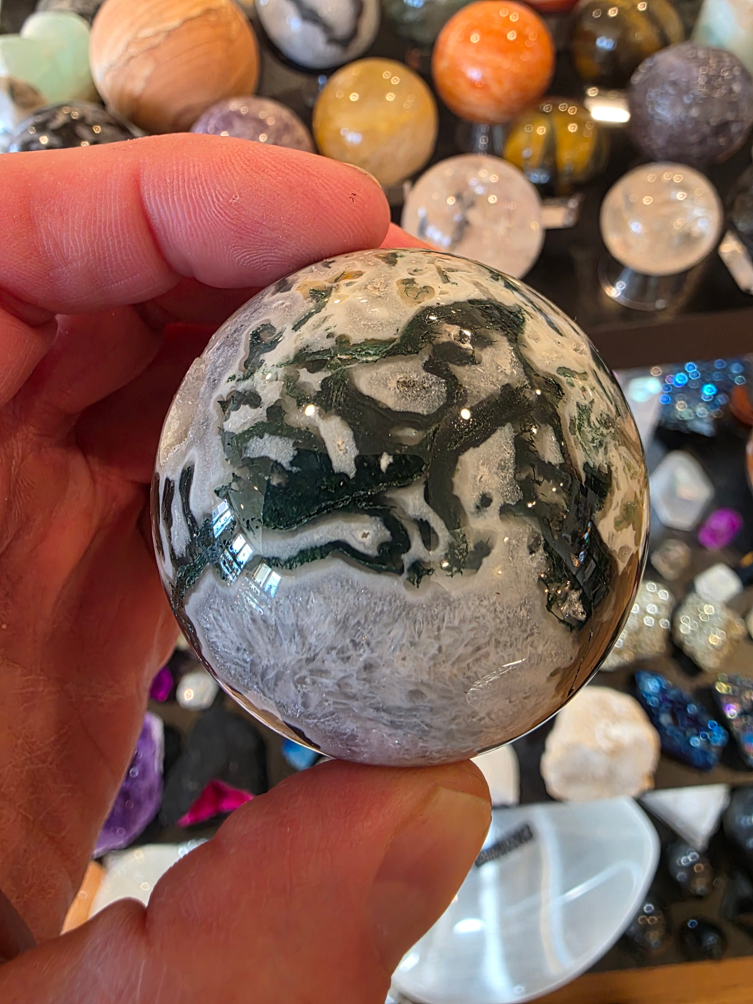 Moss Agate Sphere with Druzy