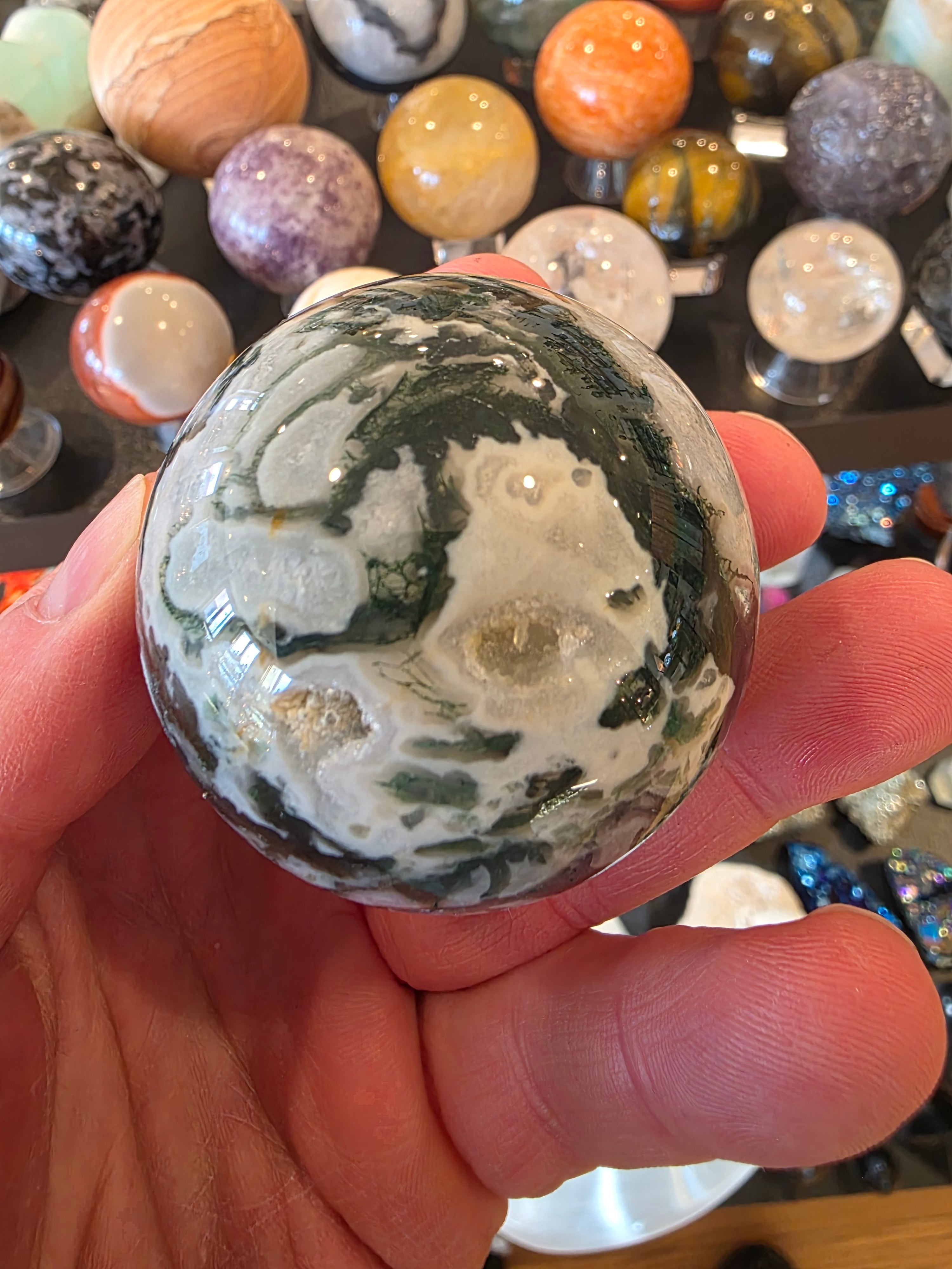 Moss Agate Sphere with Druzy