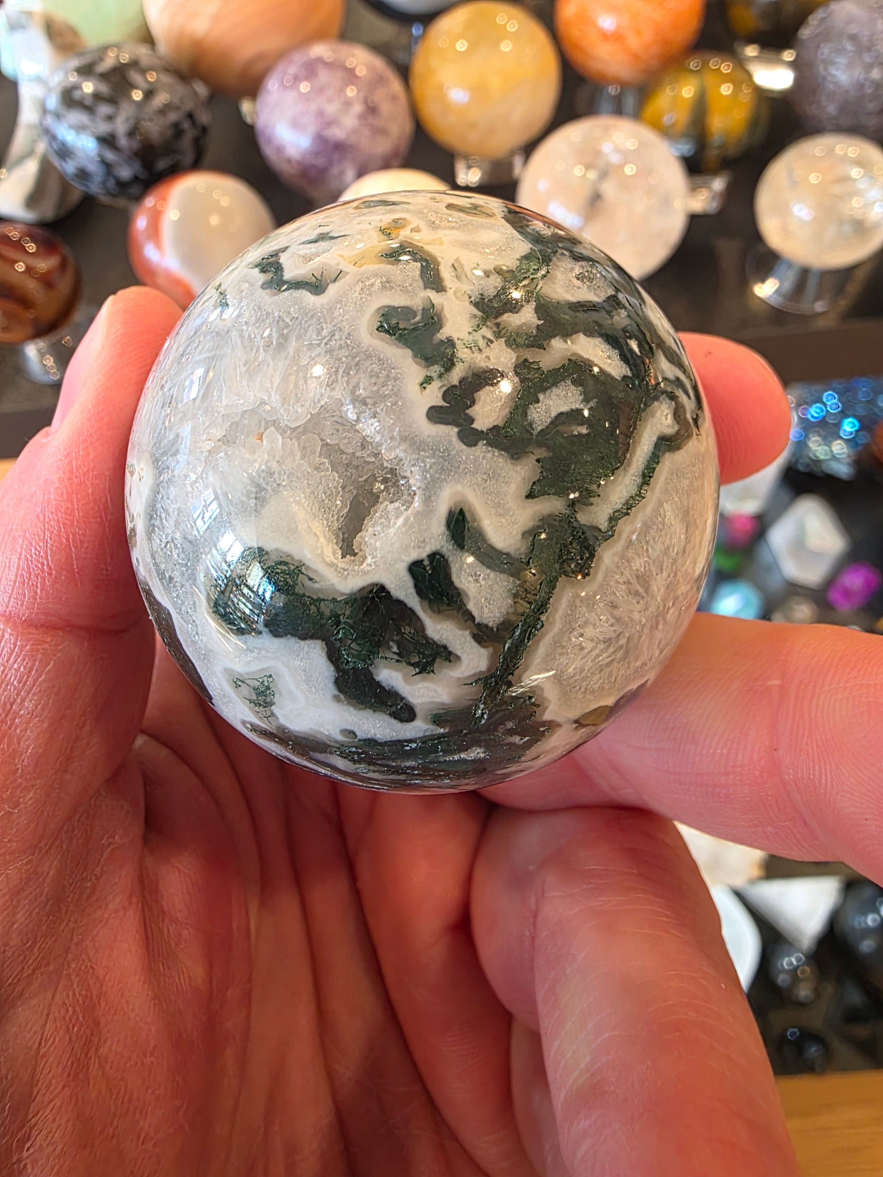 Moss Agate Sphere with Druzy