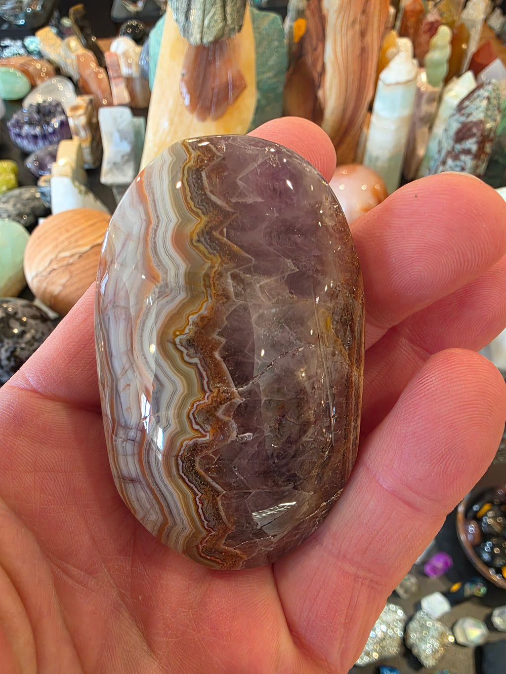 Crazy Lace Agate in Amethyst Palm Stone
