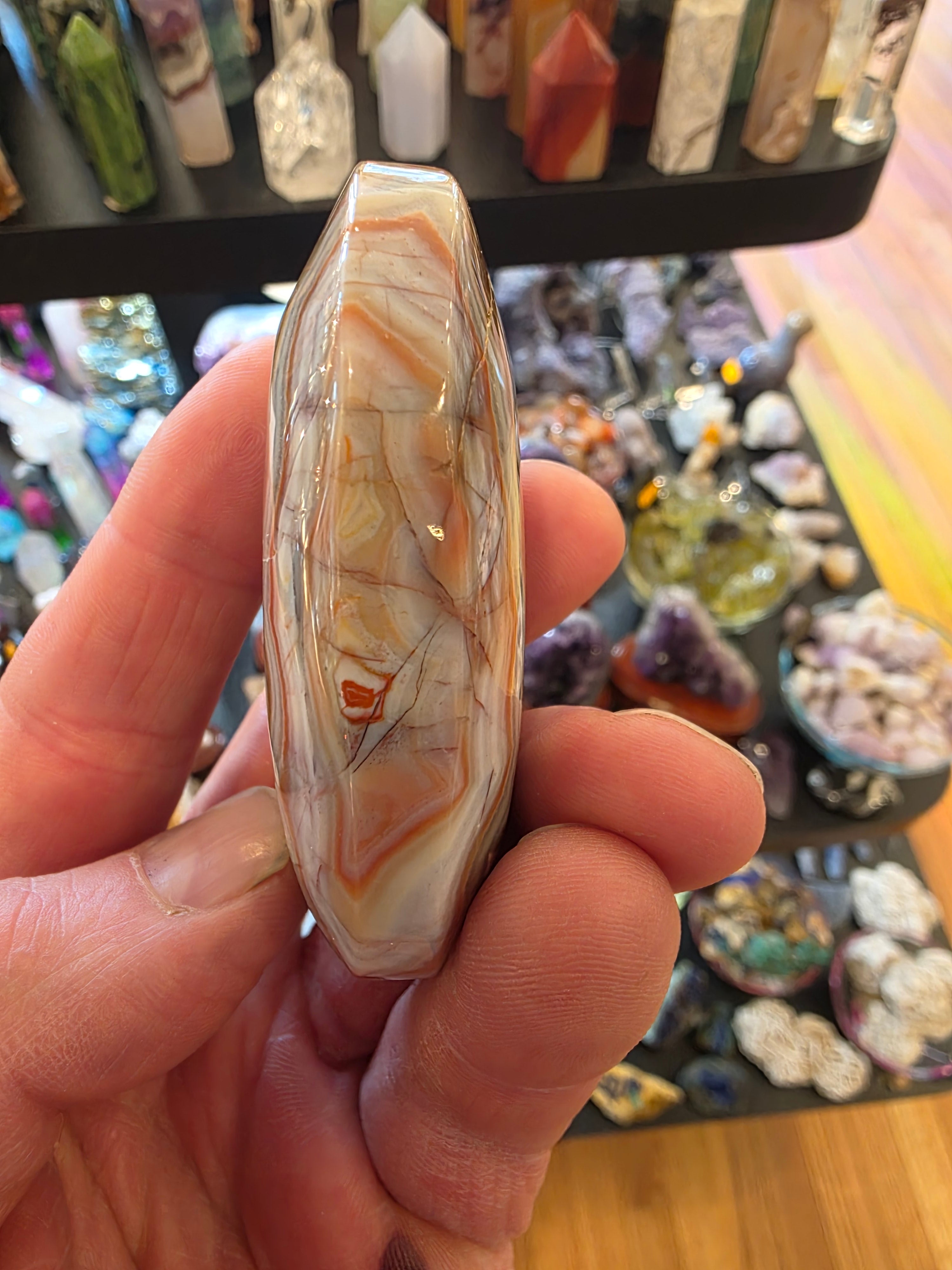 Crazy Lace Agate in Amethyst Palm Stone