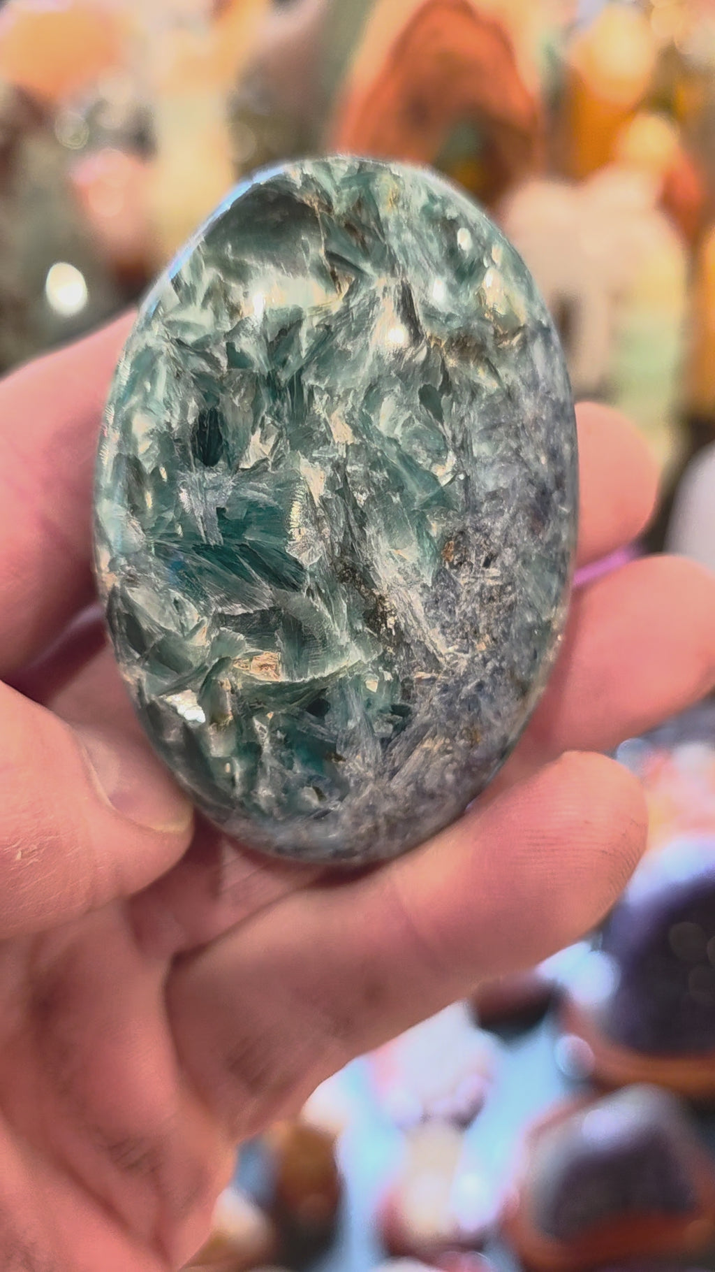 Green and Blue Kyanite Palm Stone