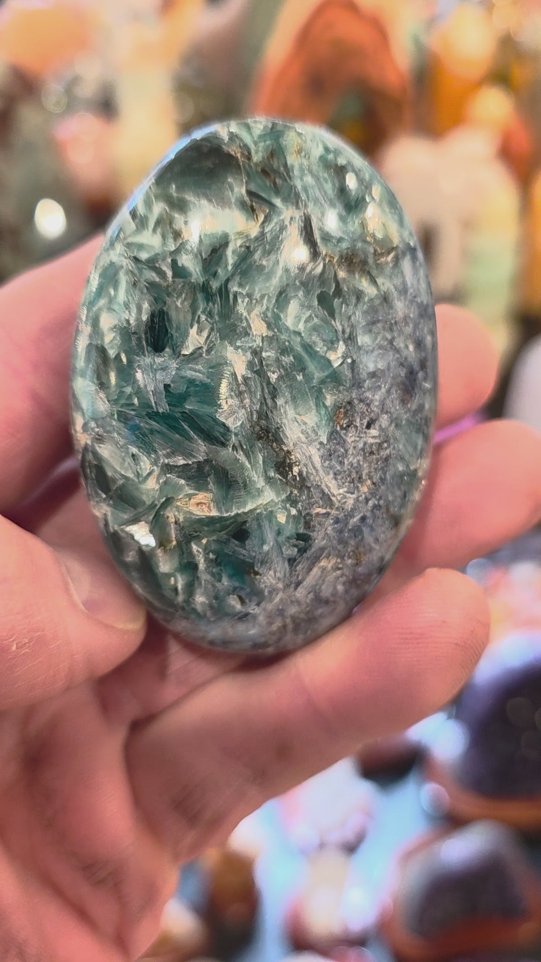 Green and Blue Kyanite Palm Stone