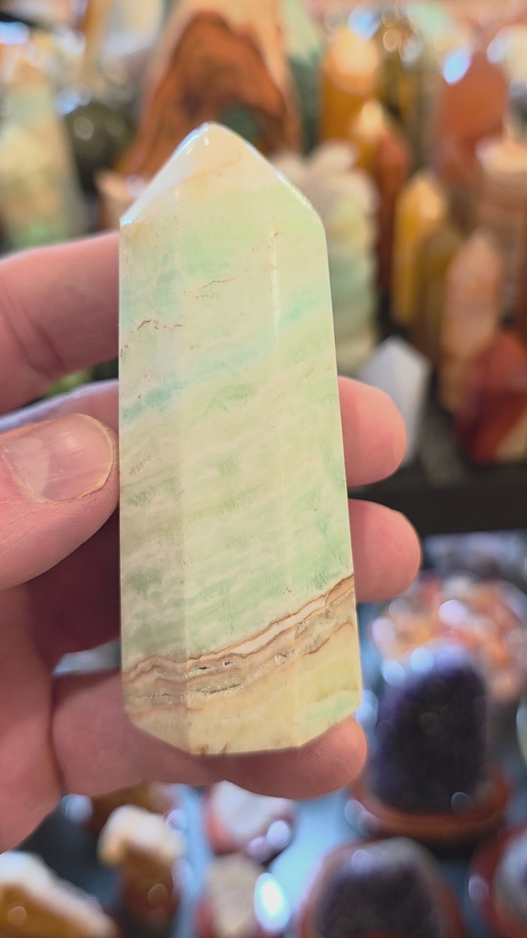 Green with Blue Aragonite Tower
