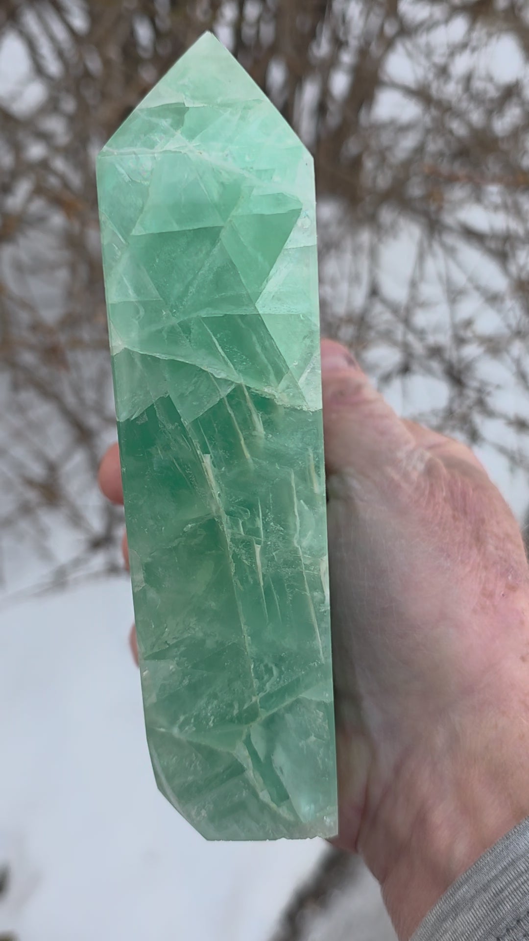 Green Flourite Tower with Druzy