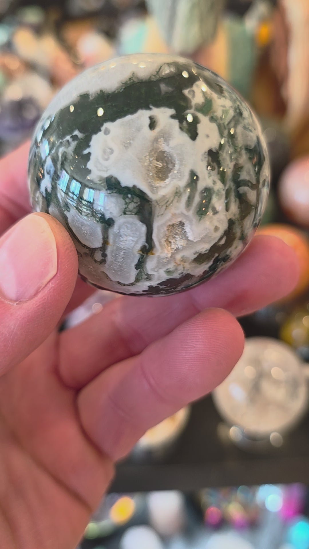 Moss Agate Sphere with Druzy