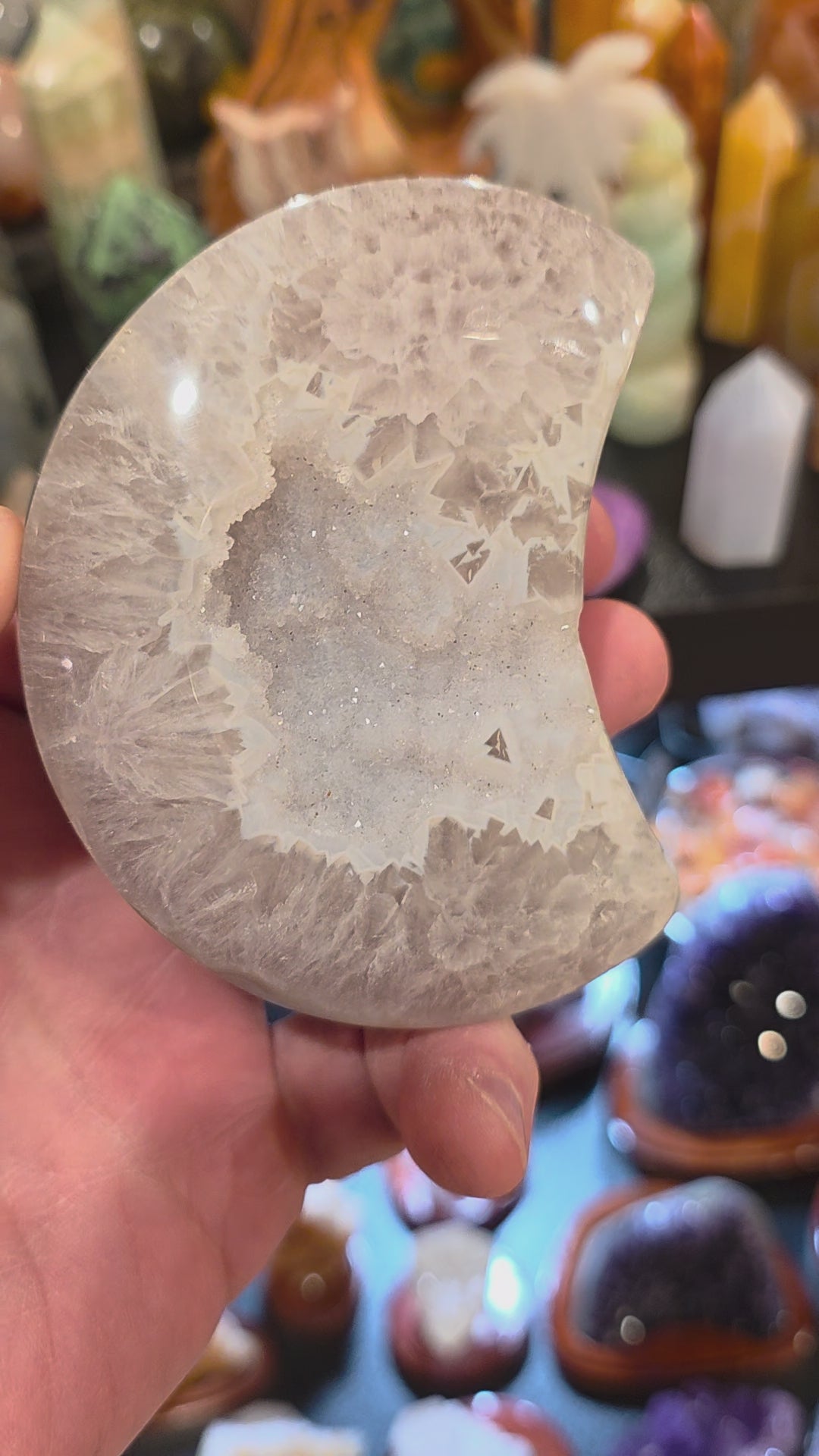 Agate in Quartz Druzy Moon