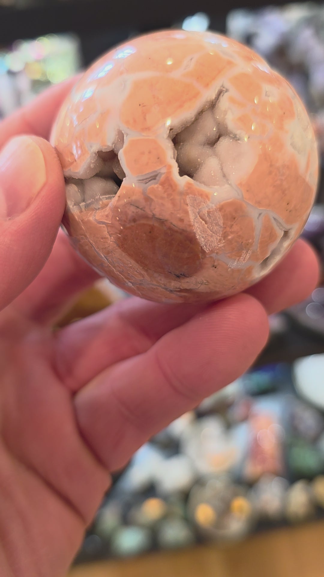 Peach Agate 'Cotton Candy' Sphere with Druzy