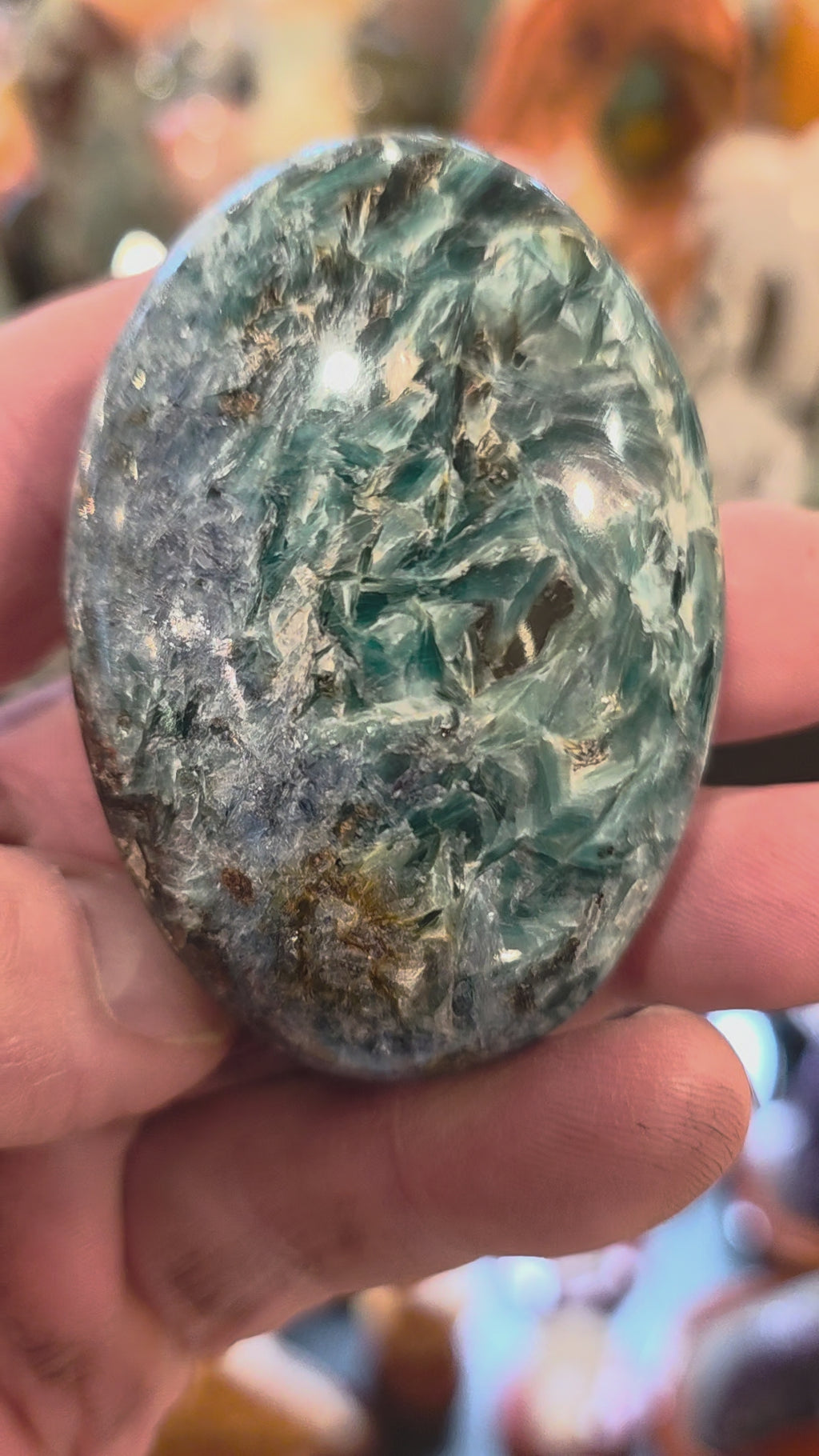 Green and Blue Kyanite Palm Stone