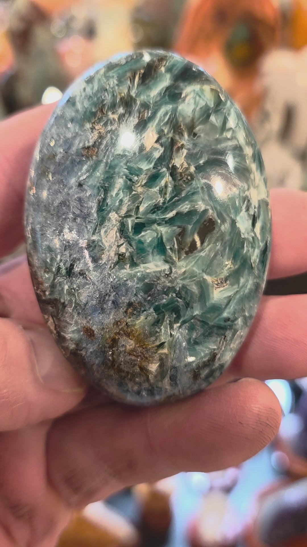 Green and Blue Kyanite Palm Stone